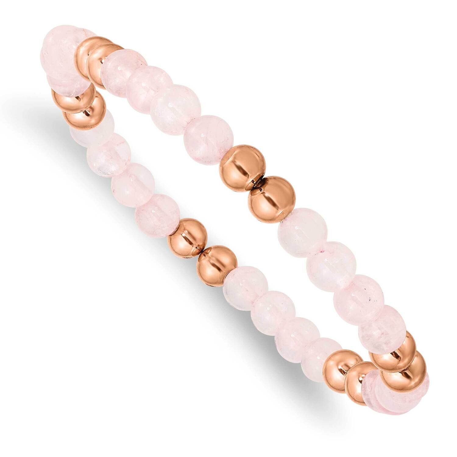 Rose Ip-Plated Pink Quartz Beaded Stretch Bracelet Stainless Steel Polished SRB2738, MPN: SRB2738, …