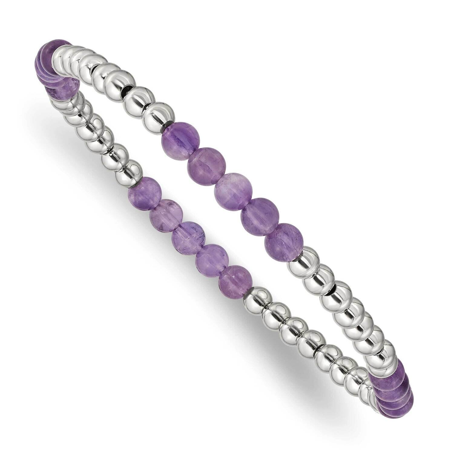 Purple Zebra Amethyst Beaded Stretch Bracelet Stainless Steel Polished SRB2740, MPN: SRB2740, 19110…