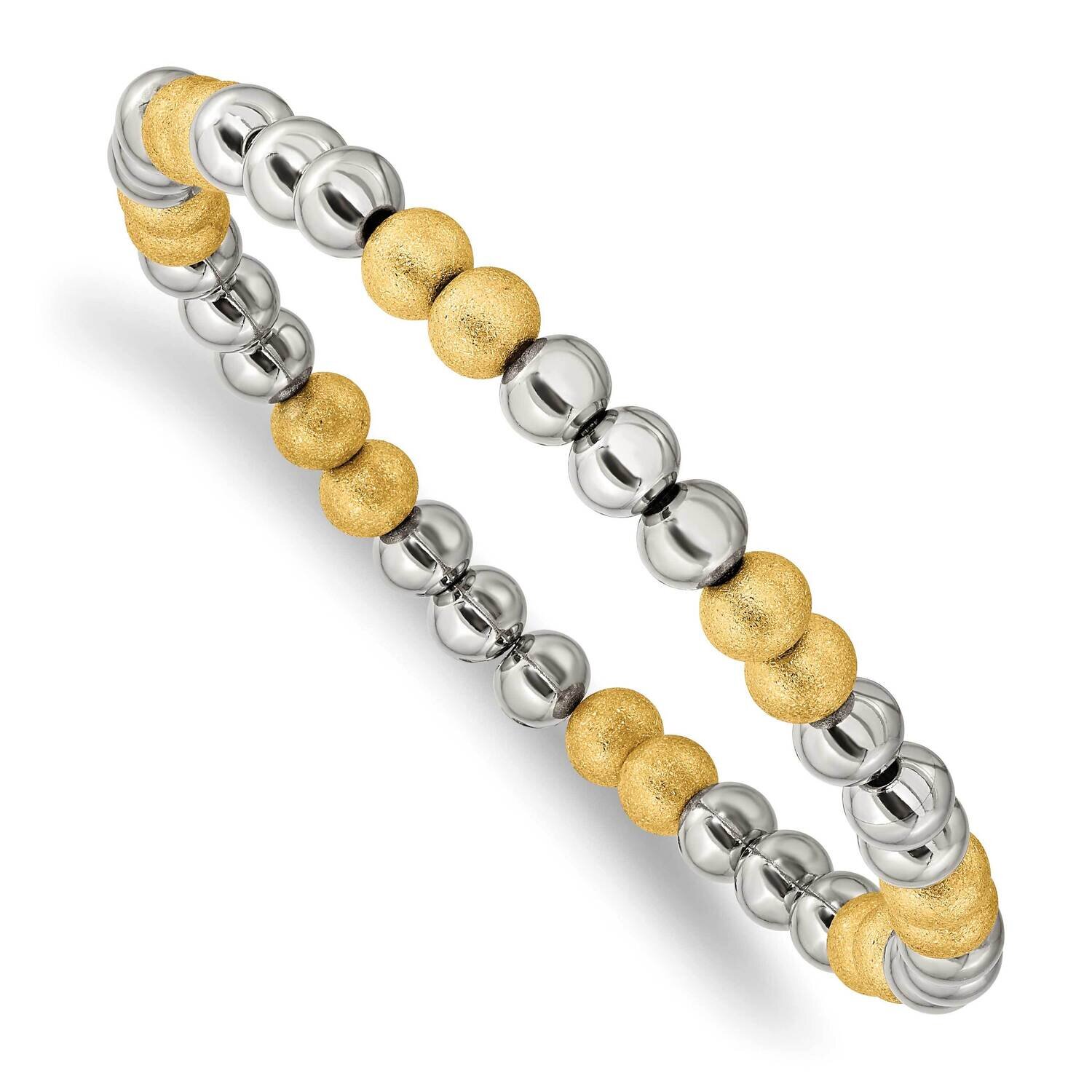 Yellow Ip Sand Blasted Beaded Stretch Bracelet Stainless Steel Polished SRB2742