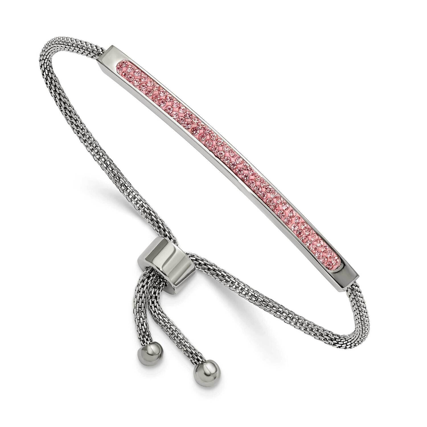Pink Glass Adjustable Bracelet Stainless Steel Polished SRB2752, MPN: SRB2752, 191101860195