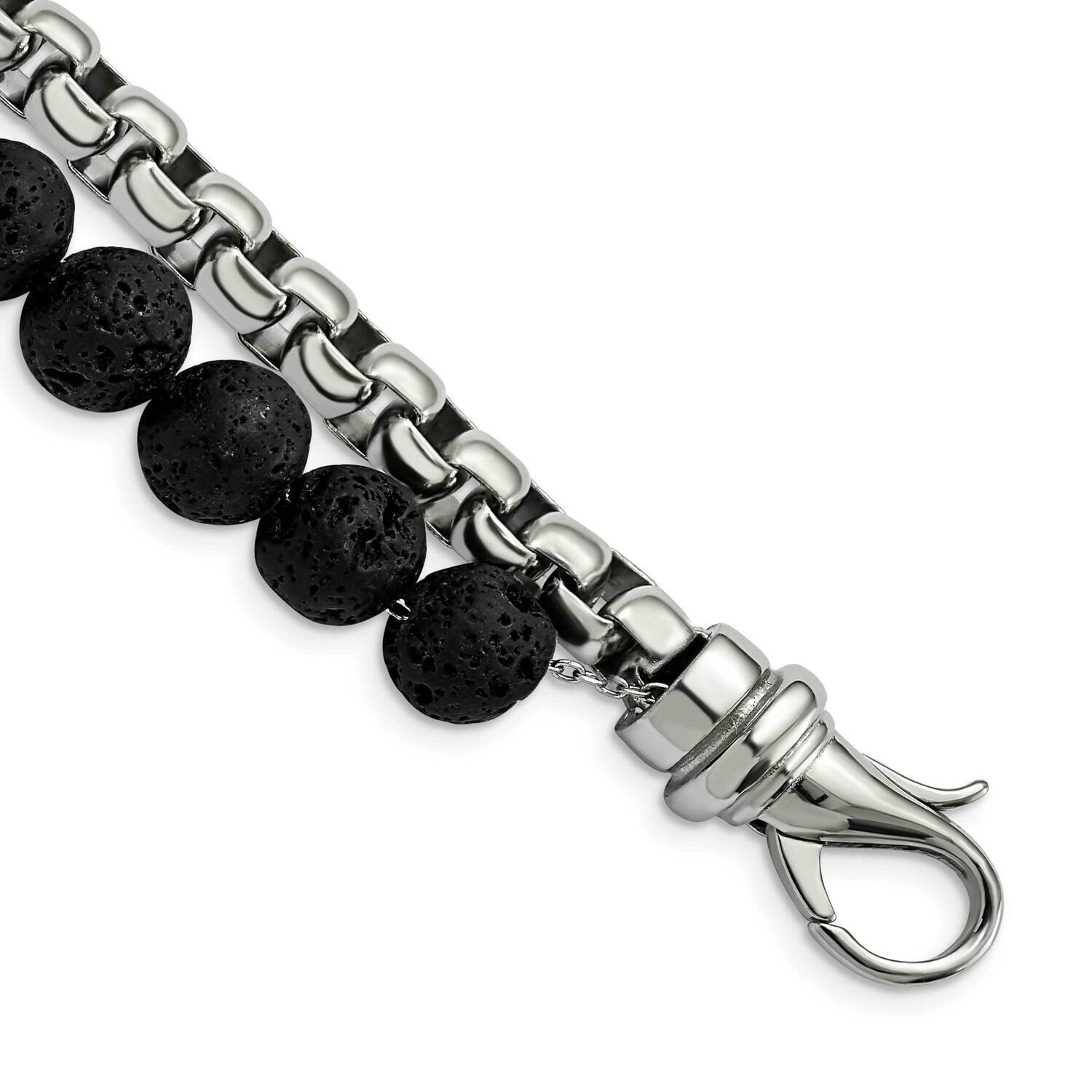 Box Chain &amp; Lava Stone 2 Stand 8.5 Inch Bracelet Stainless Steel Polished SRB2770-8.5, MPN: SRB2770…