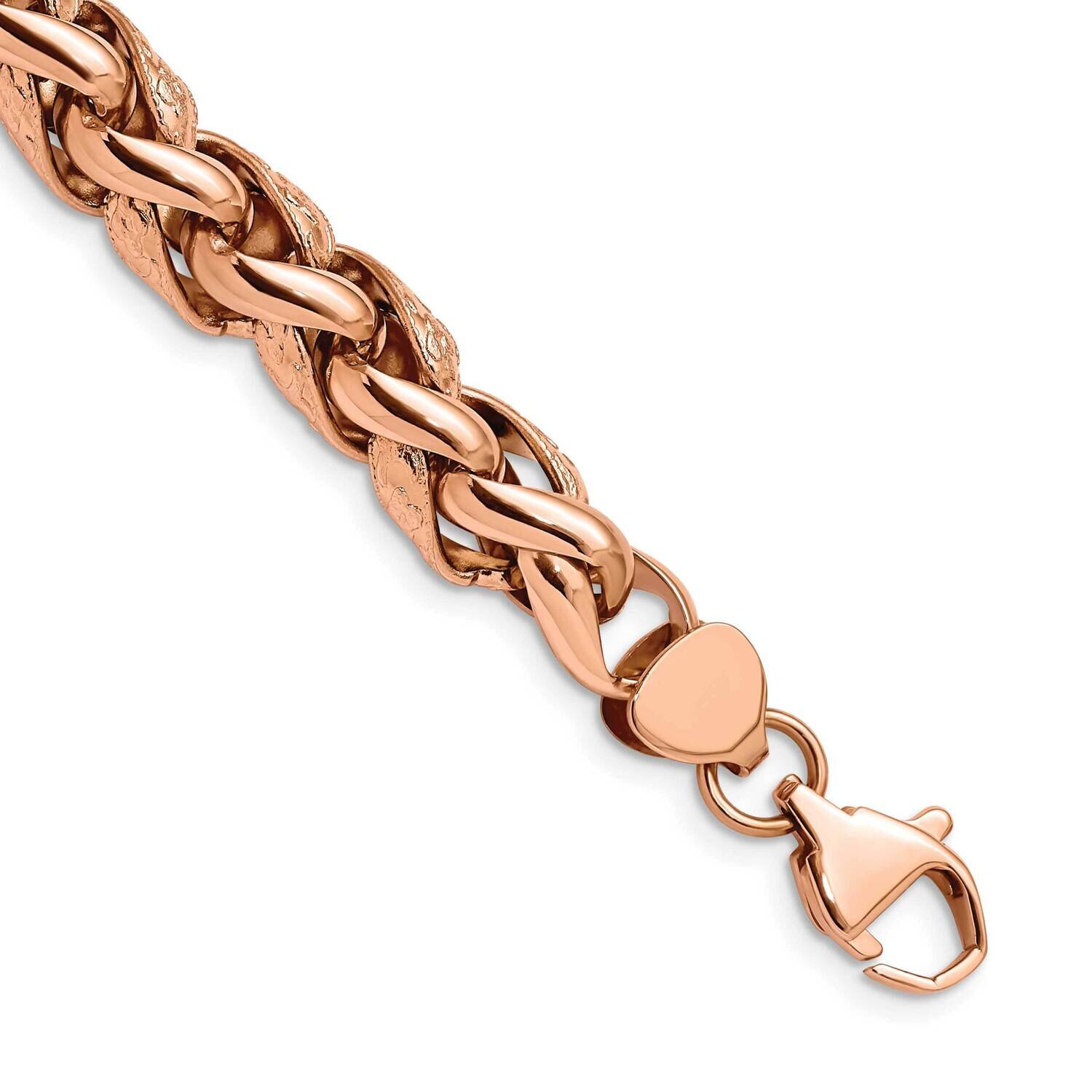 Textured Rose Ip-Plated Wheat 8.75 Inch Bracelet Stainless Steel Polished SRB2773-8.75