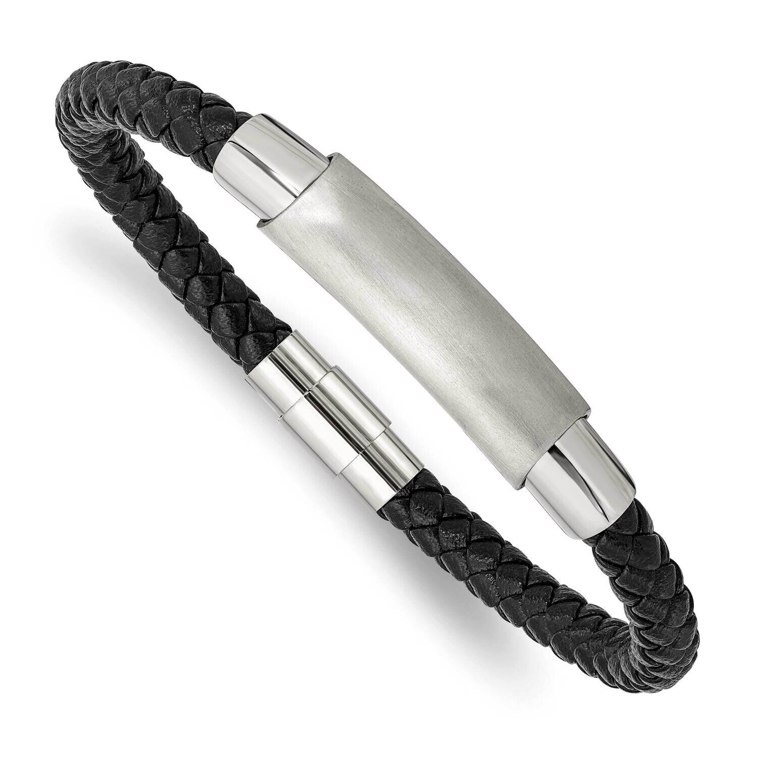 Braided Black Leather 8.25 Inch Bracelet Stainless Steel Brushed and Polished SRB2795, MPN: SRB2795…
