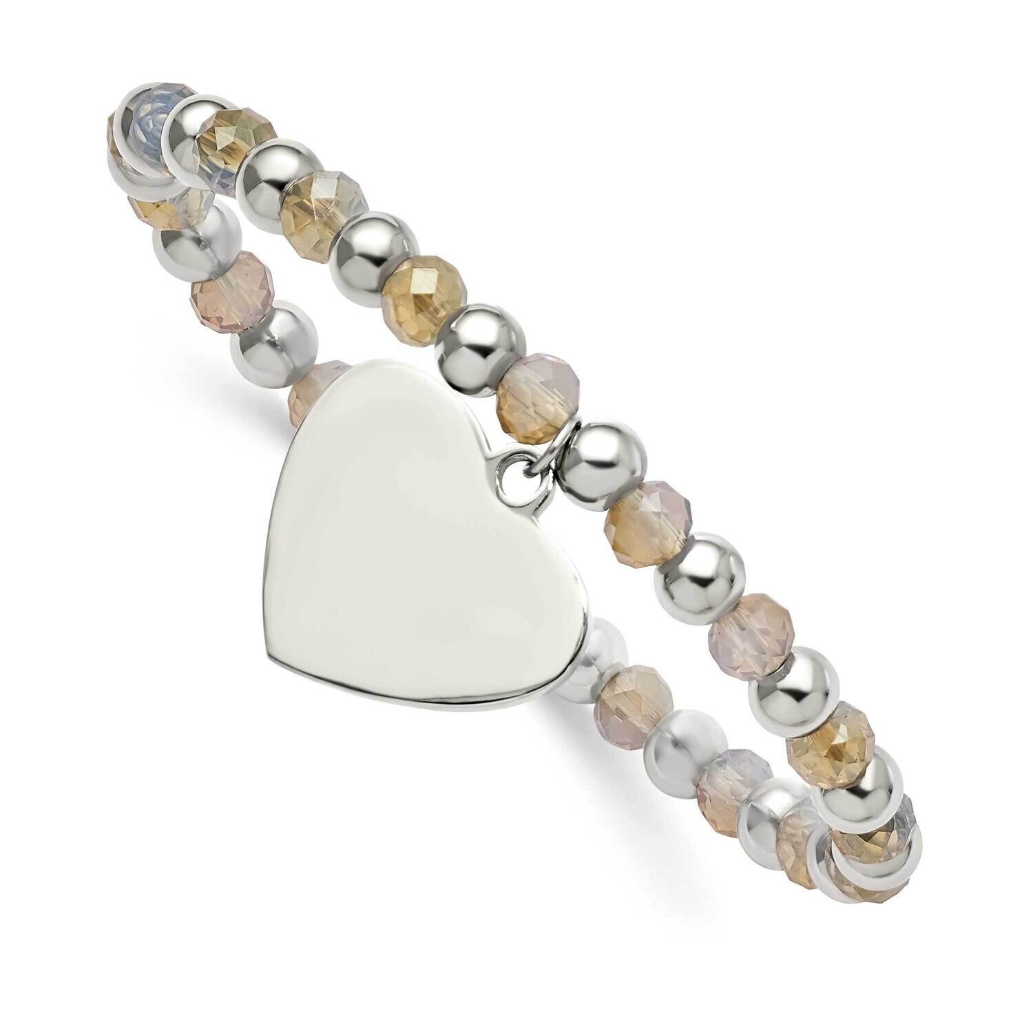 Glass Beads Heart Dangle Stretch Bracelet Stainless Steel Polished SRB2803, MPN: SRB2803, 191101862…