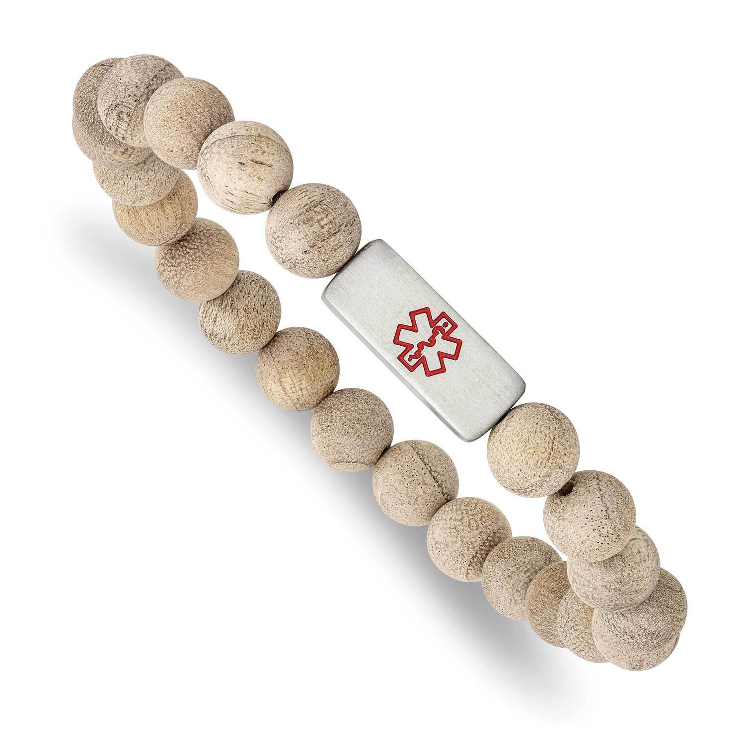 Enamel Medical Id Camphor Wood Bracelet Stainless Steel Brushed SRB2805, MPN: SRB2805, 191101861680