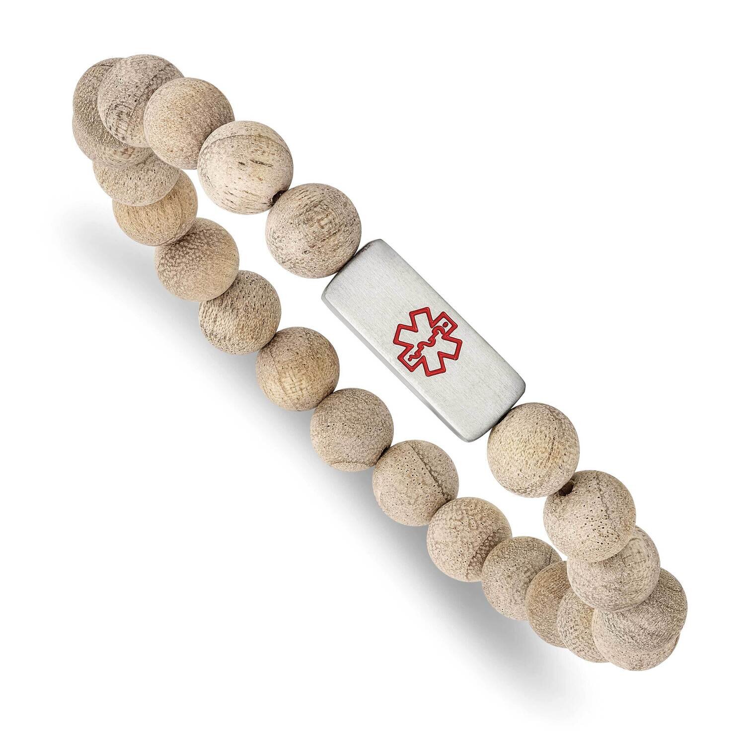 Enamel Medical Id Camphor Wood Bracelet Stainless Steel Brushed SRB2805