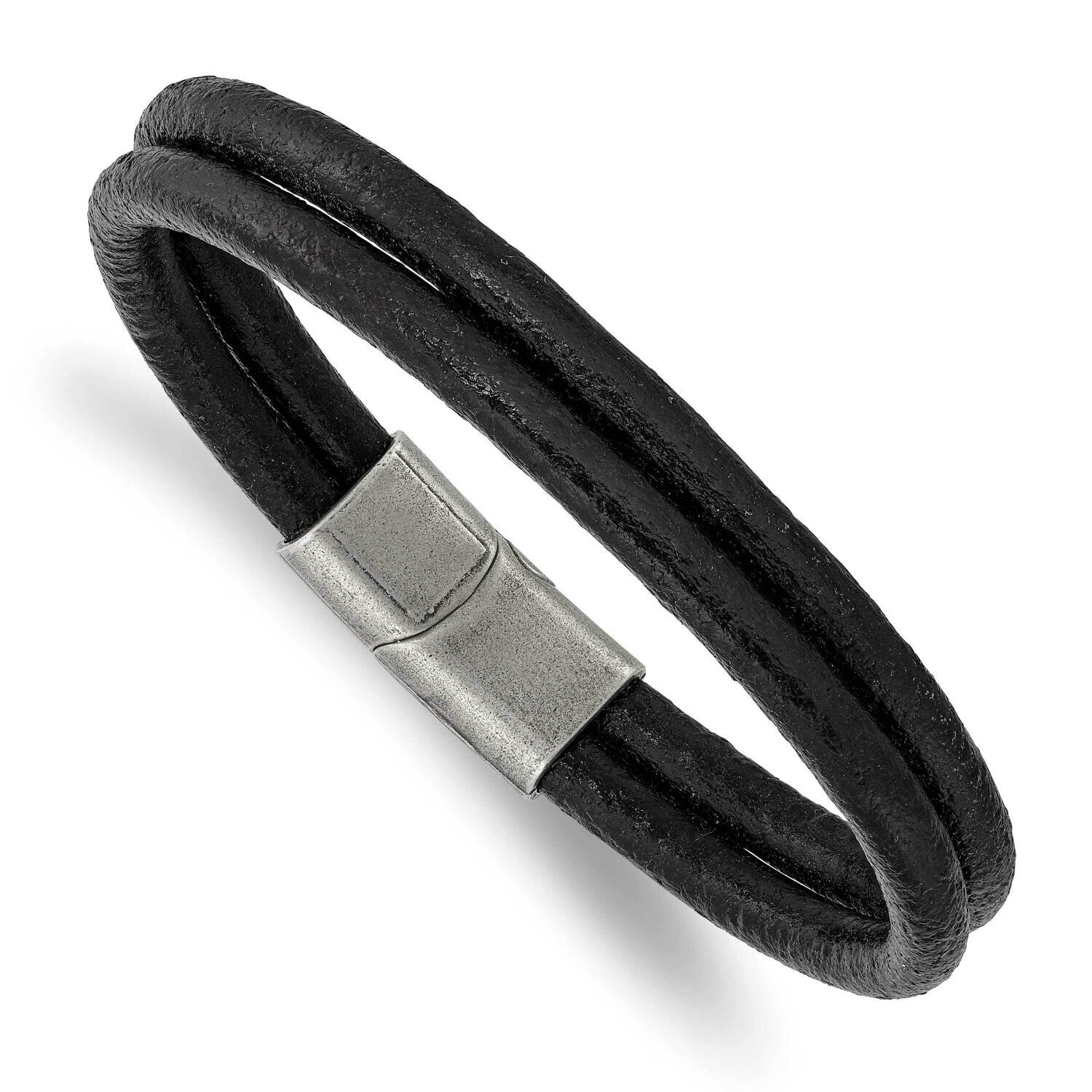 Black Leather 2-Strand 8.25 Inch Bracelet Stainless Steel Antiqued SRB2825-8.25, MPN: SRB2825-8.25,…