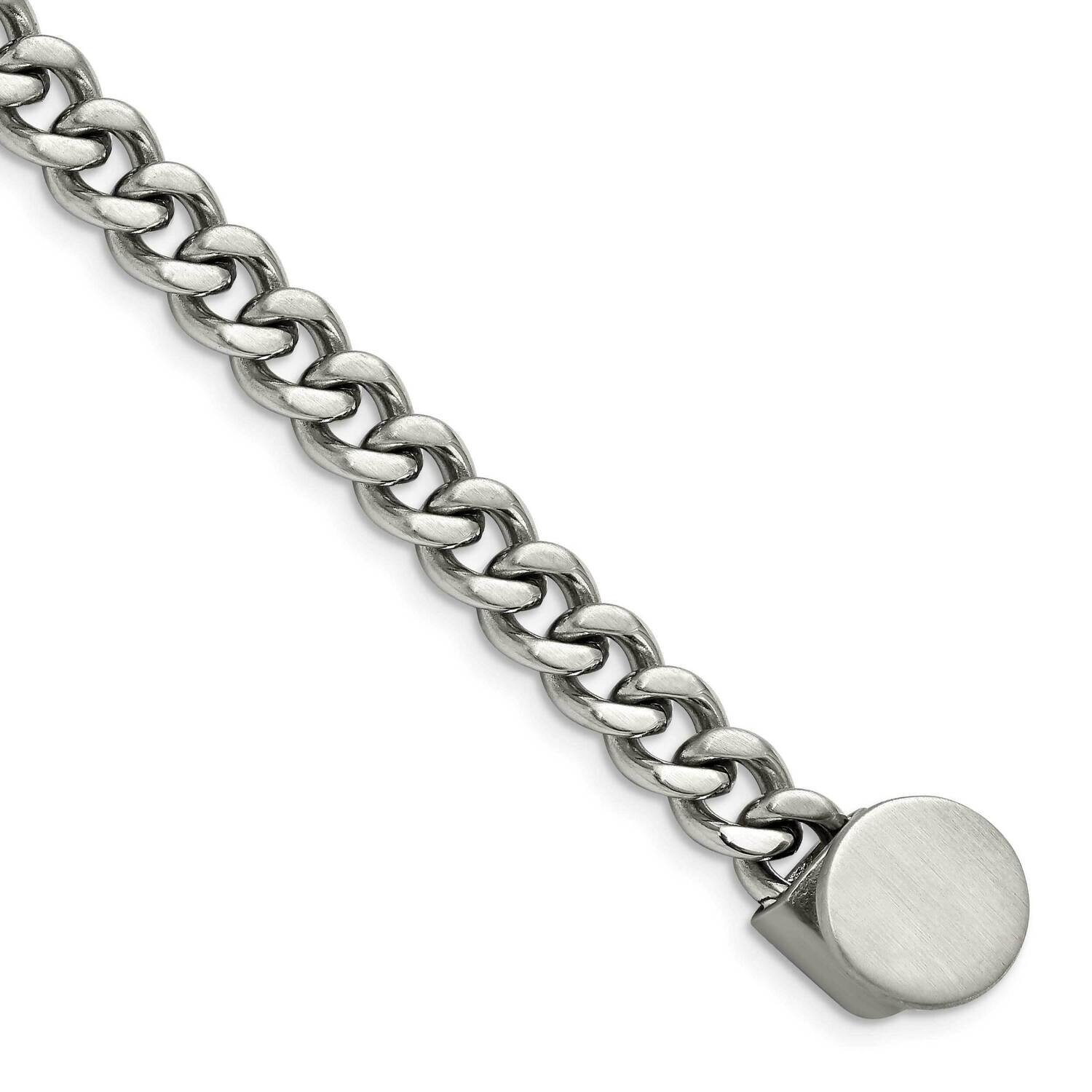 Polished Curb Chain with Brown Leather Hook Bracelet Stainless Steel Brushed SRB2837-8.25, MPN: SRB…