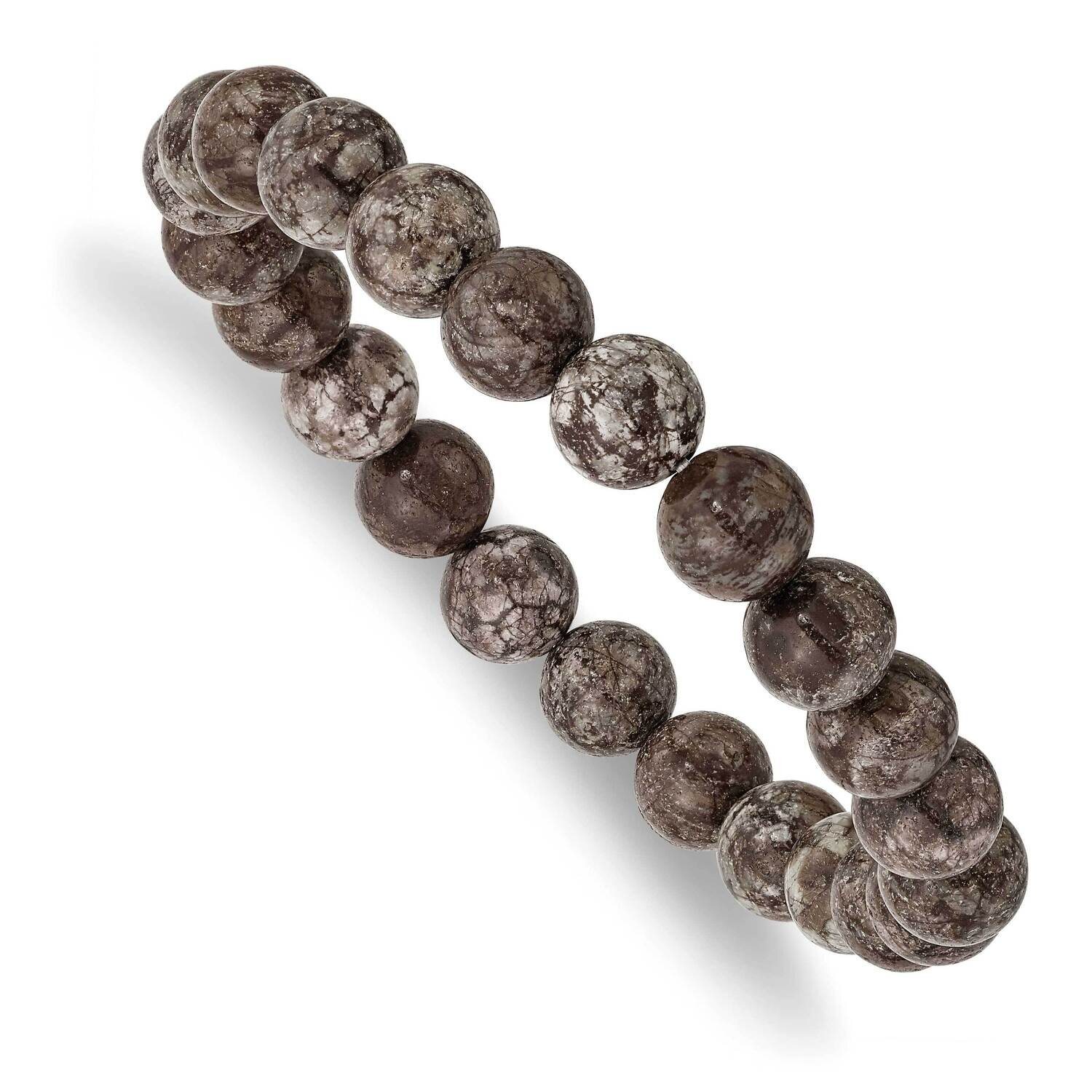Grey Snowflake Agate Beaded Stretch Bracelet SRB2847, MPN: SRB2847, 191101859380