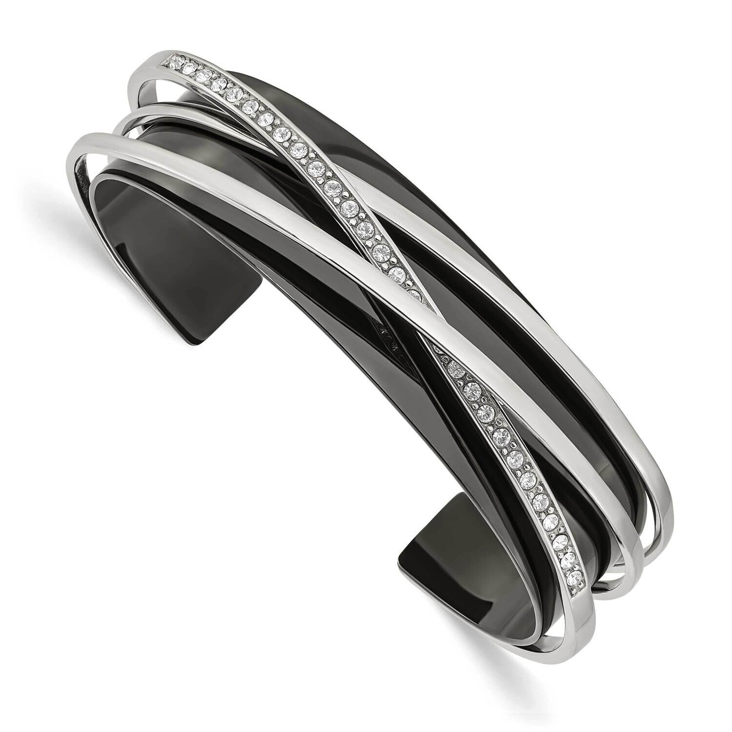 Black Ip-Plated with Swarovski Layered Cuff Bangle Stainless Steel Polished SRB2889, MPN: SRB2889, …