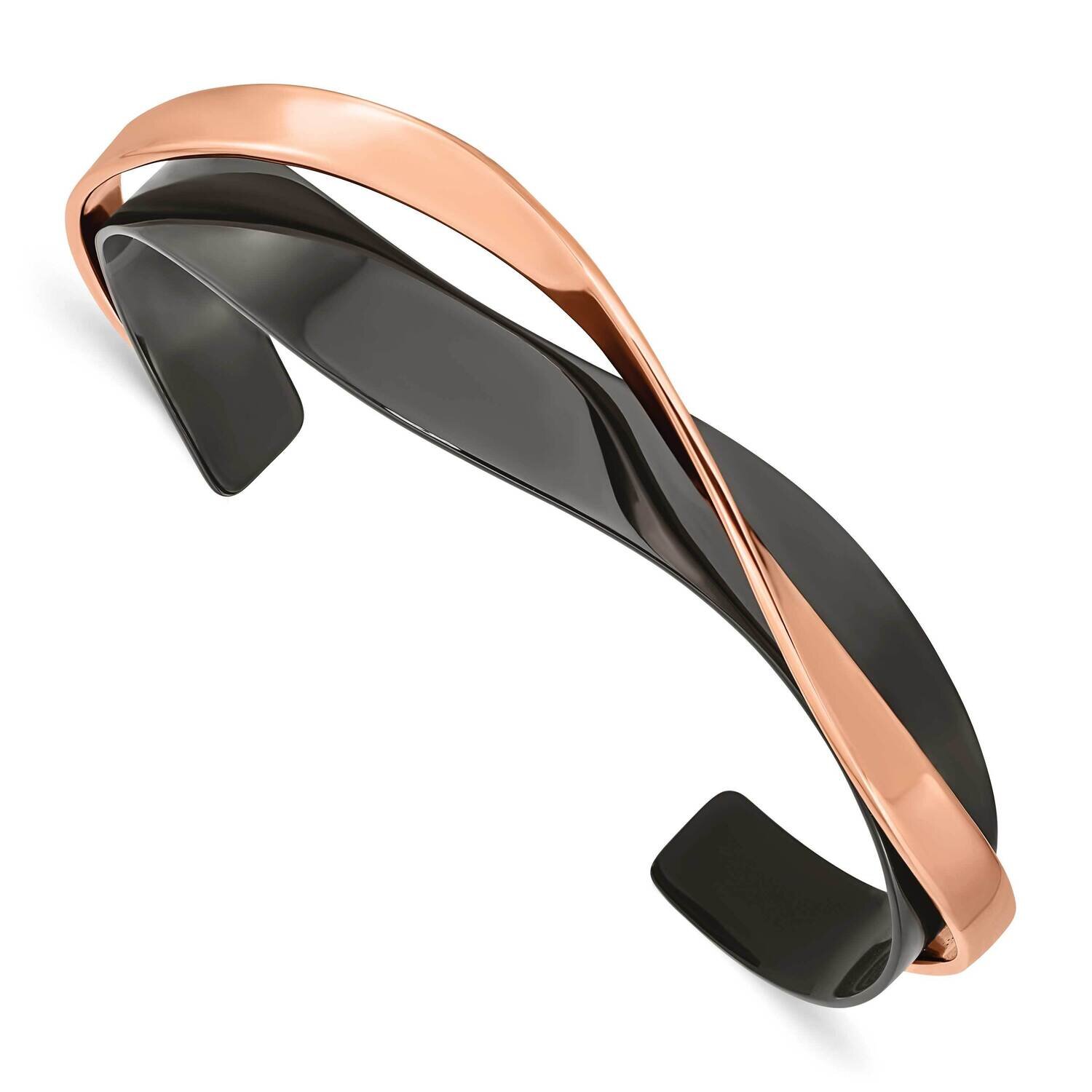 Black/Rose Ip-Plated Layered &amp; Twisted Bangle Stainless Steel Polished SRB2890