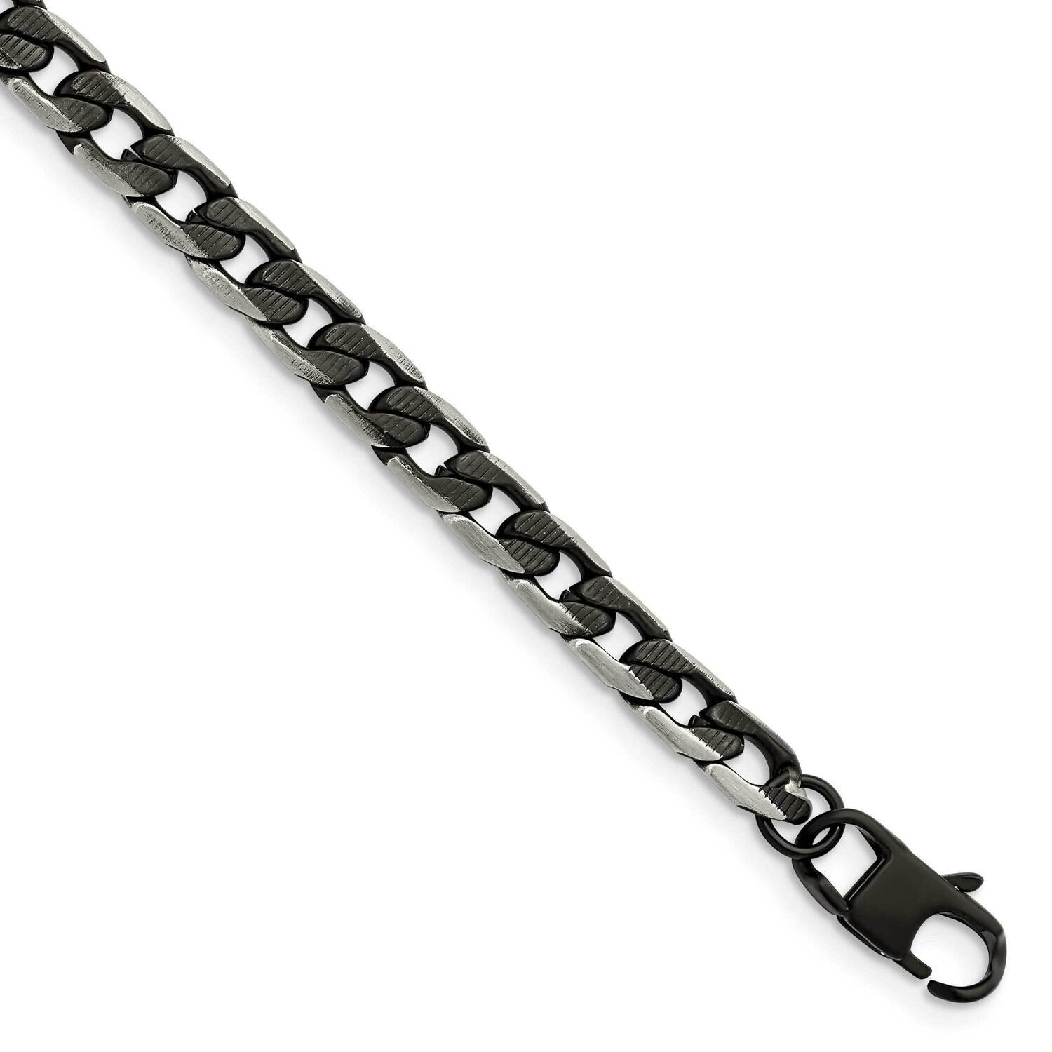 Textured Black Ip-Plated Curb Chain 8 Inch Bracelet Stainless Steel Brushed SRB2914-8, MPN: SRB2914…