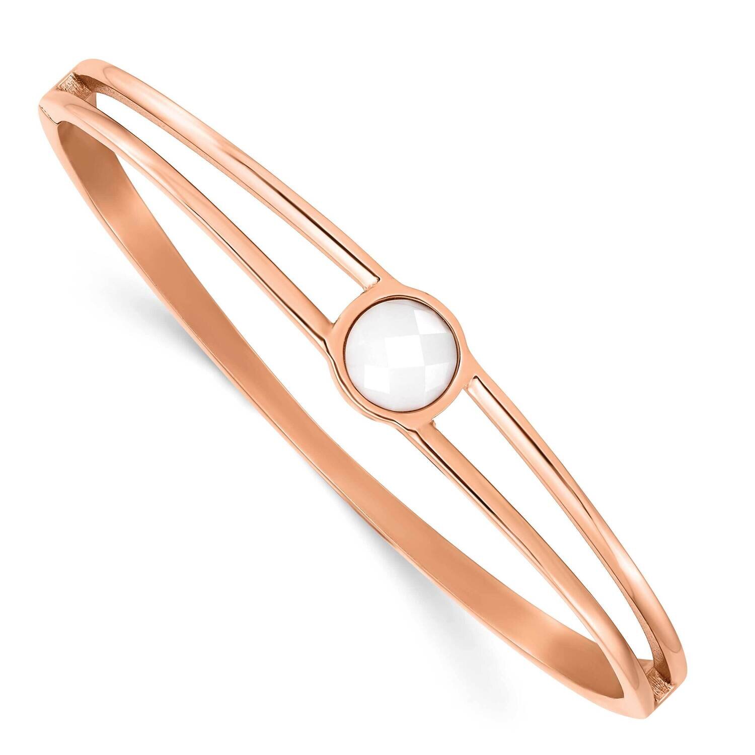 Rose Ip-Plated with White Crystal Hinged Bangle Stainless Steel Polished SRB2915, MPN: SRB2915, 191…