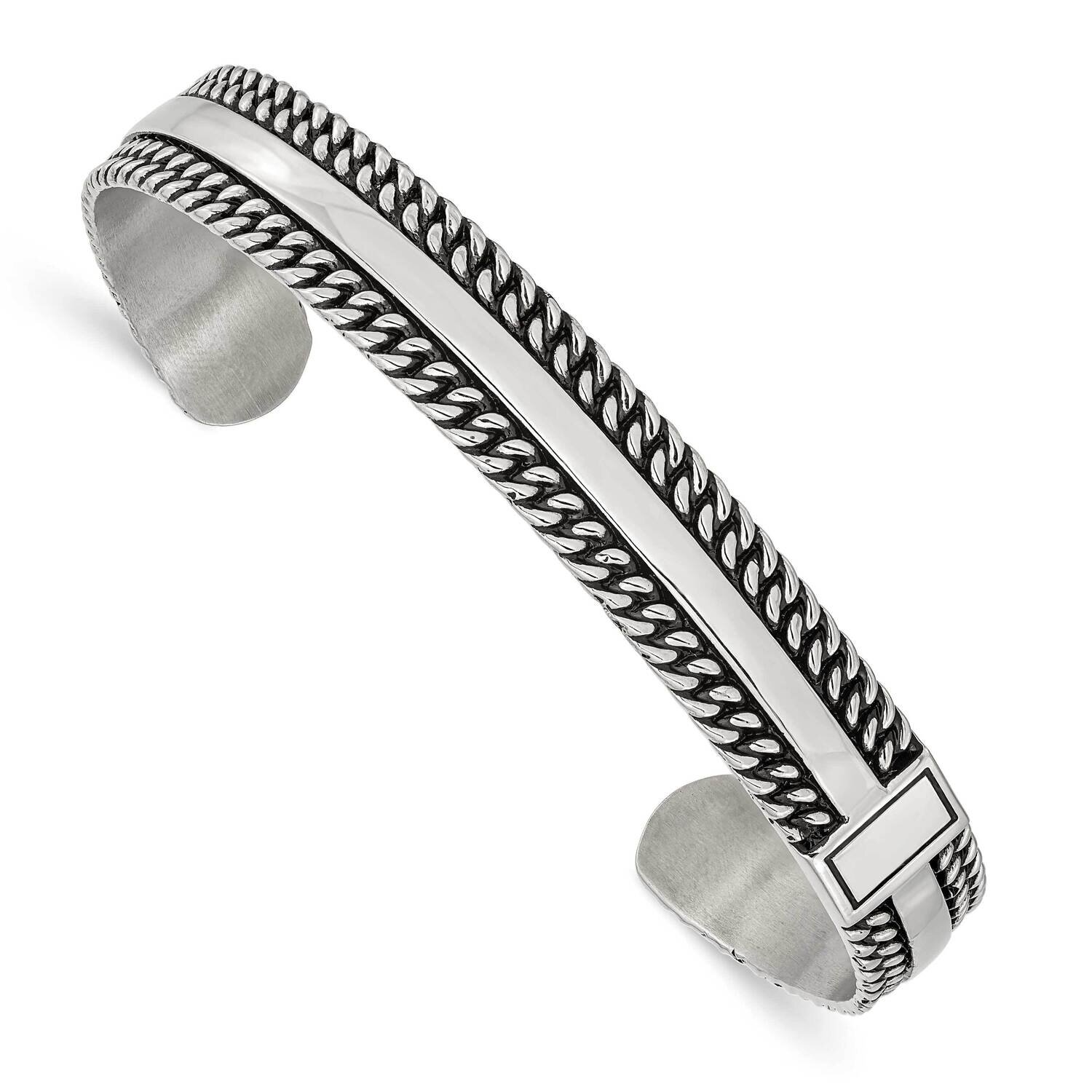 Polished 10mm Cuff Bangle Stainless Steel Antiqued SRB2923