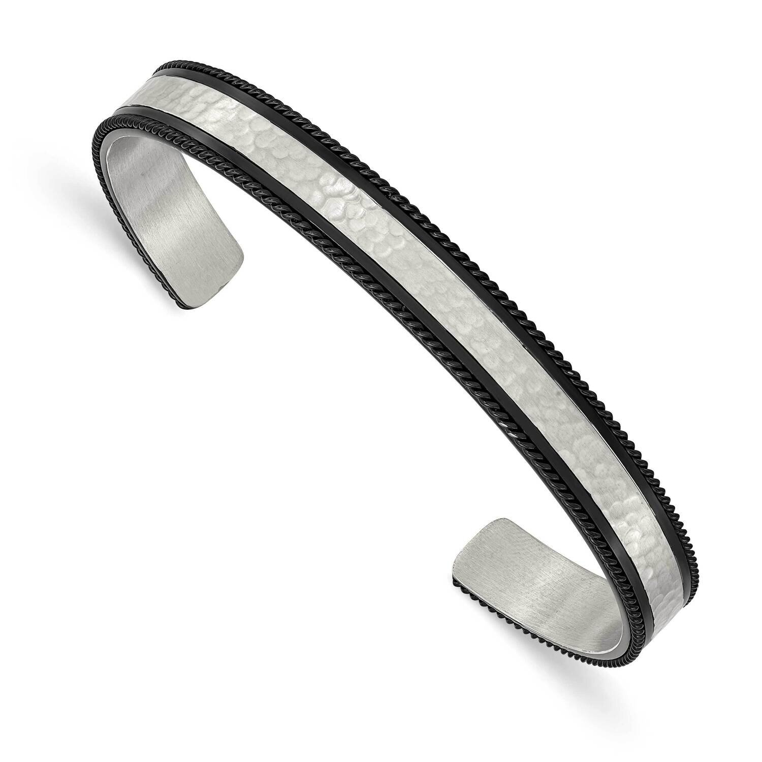 Hammered Black Ip Wire Edge Bangle Stainless Steel Brushed Polished SRB2930