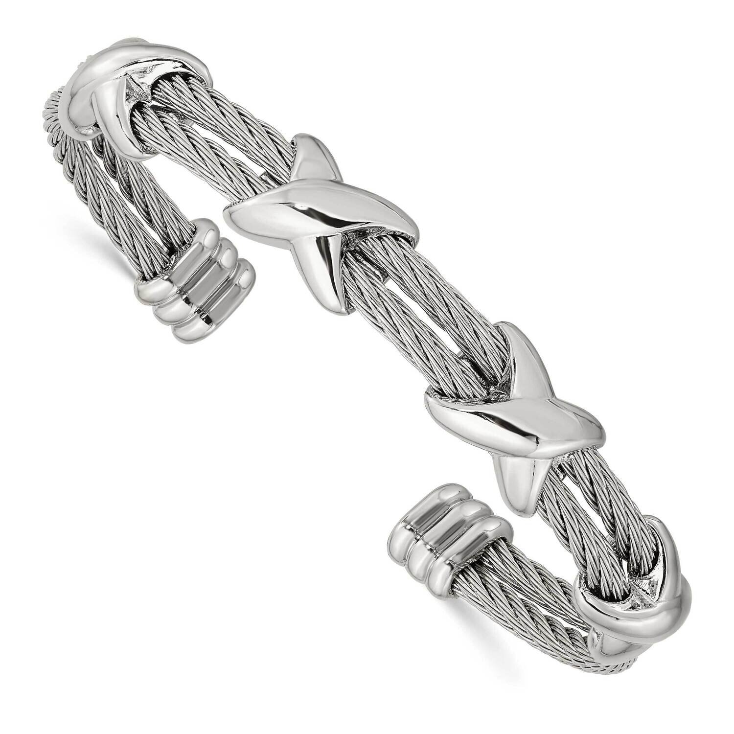 Cable Cuff Bangle Stainless Steel Polished SRB2935