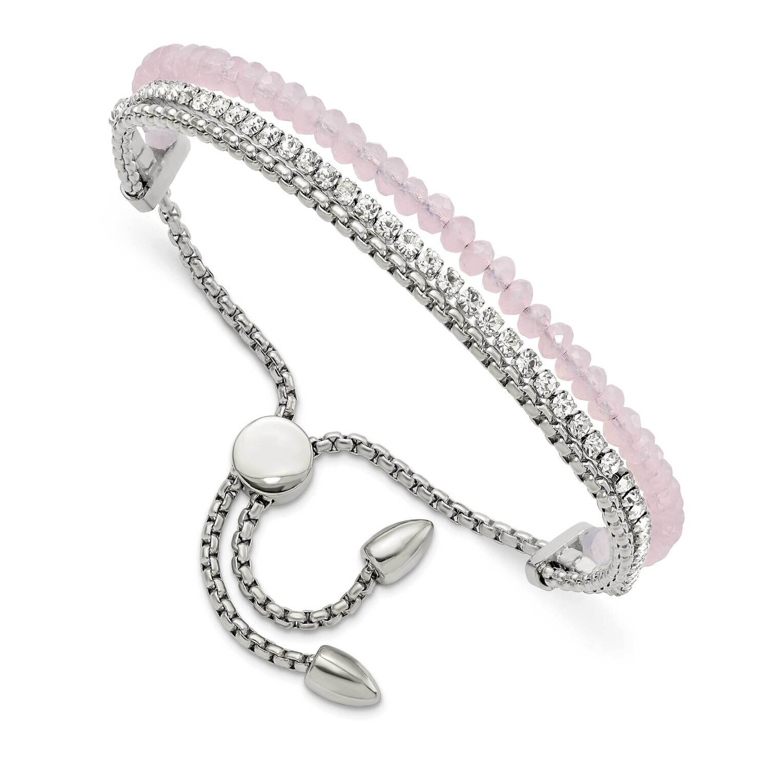 Pink and White Crystal Adjustable Bracelet Stainless Steel Polished SRB2942, MPN: SRB2942, 19110186…