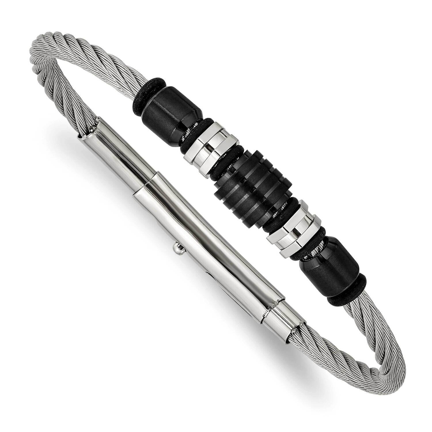 Polished Black Ip Rubber Adjustable8 To 8.75 Inch Bracelet Stainless Steel Brushed SRB2944, MPN: SR…