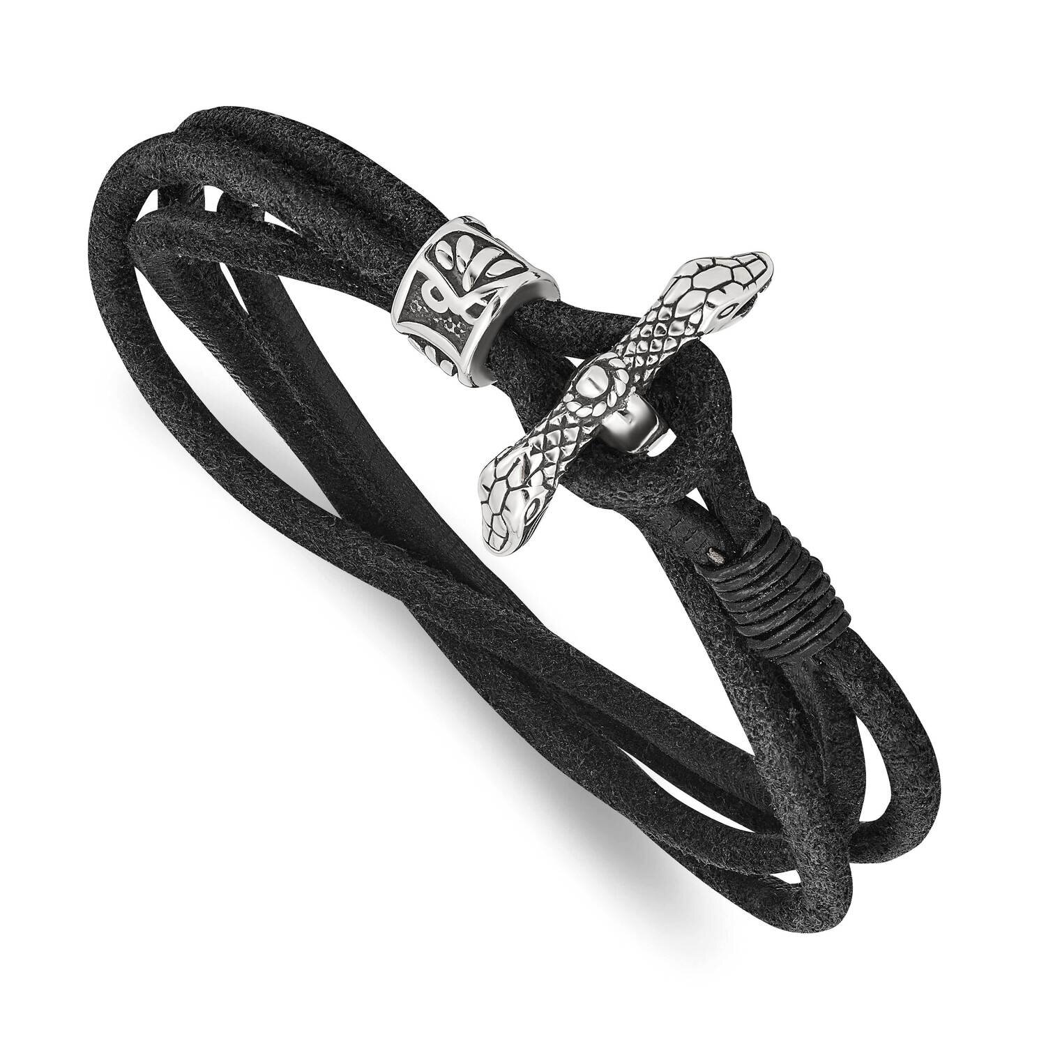 Polished Snake Suede 16.5 Inch Wrap Bracelet Stainless Steel Antiqued SRB2945