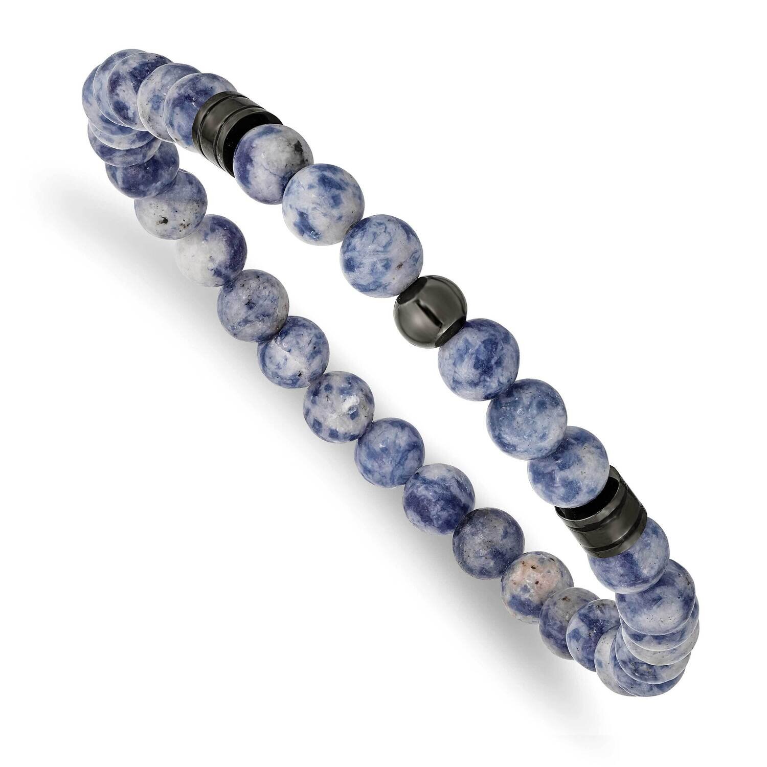 Gun Metal Ip and Lapis Beaded Stretch Bracelet Stainless Steel Polished SRB2947, MPN: SRB2947, 1911…