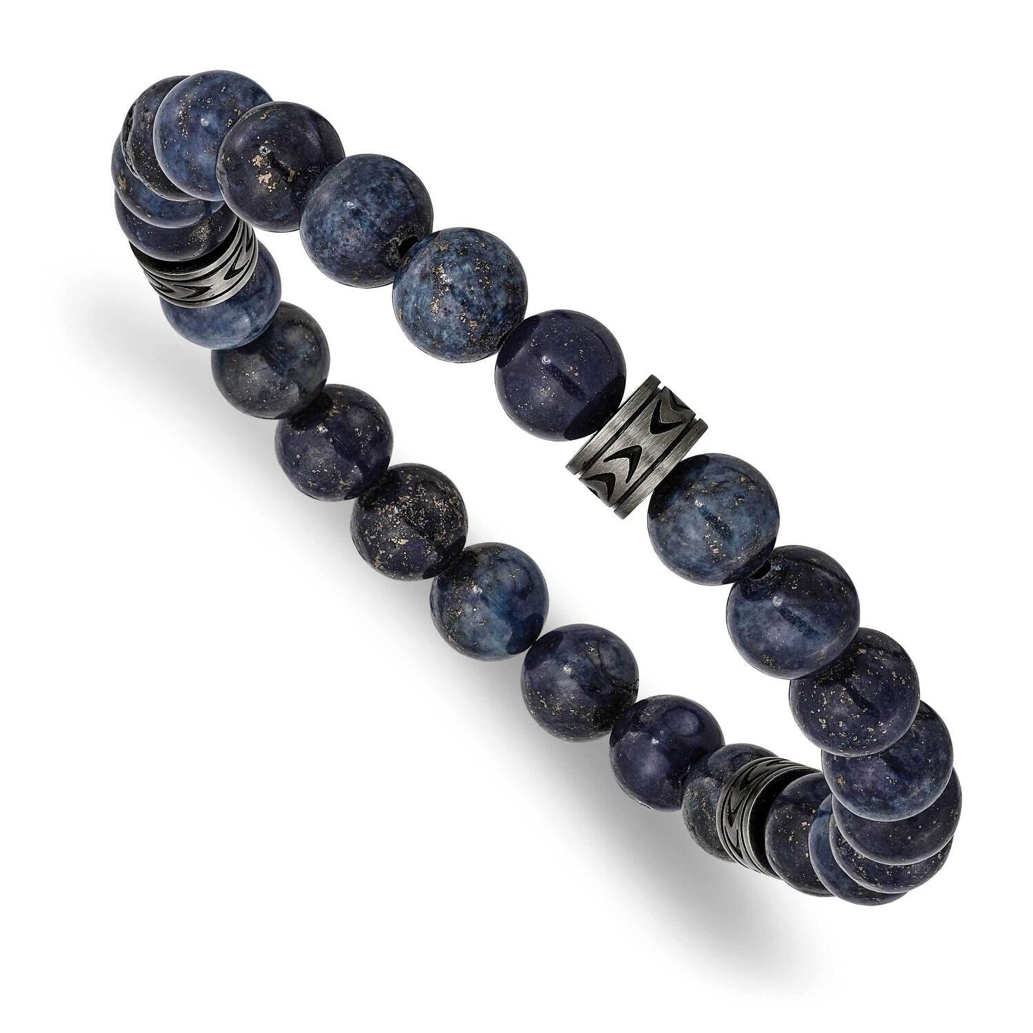 White Bronze-Plated Lapis Beaded Stretch Bracelet Stainless Steel Antiqued SRB2951