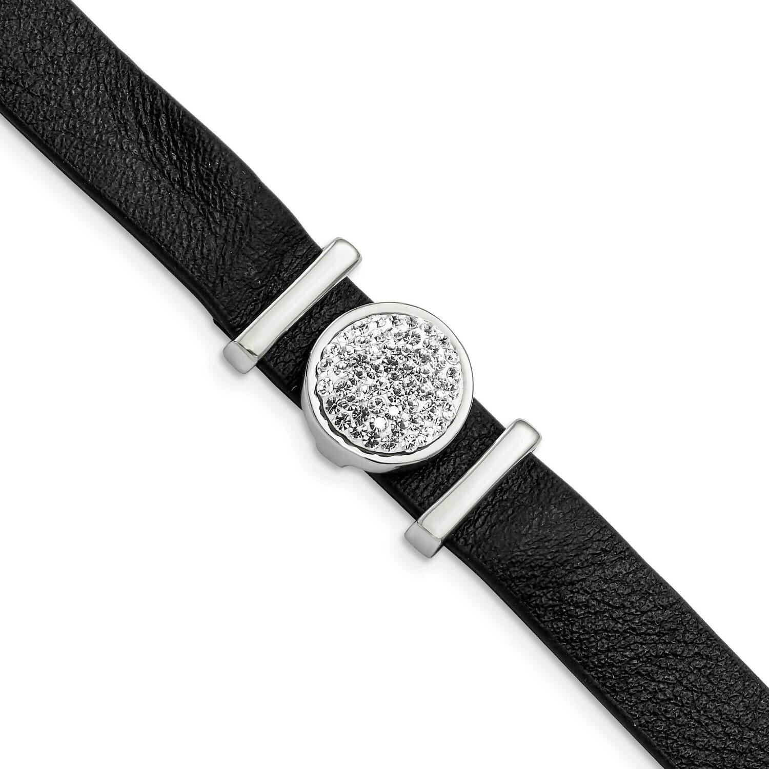 Leather with Preciosa Crystal with 1.25 Inch Extender 7 Inch Bracelet Stainless Steel Polished SRB2954-7