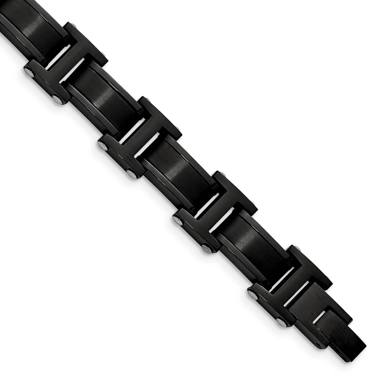 Black Ip-Plated 8.25 Inch Link Bracelet Stainless Steel Brushed and Polished SRB2959-8.25