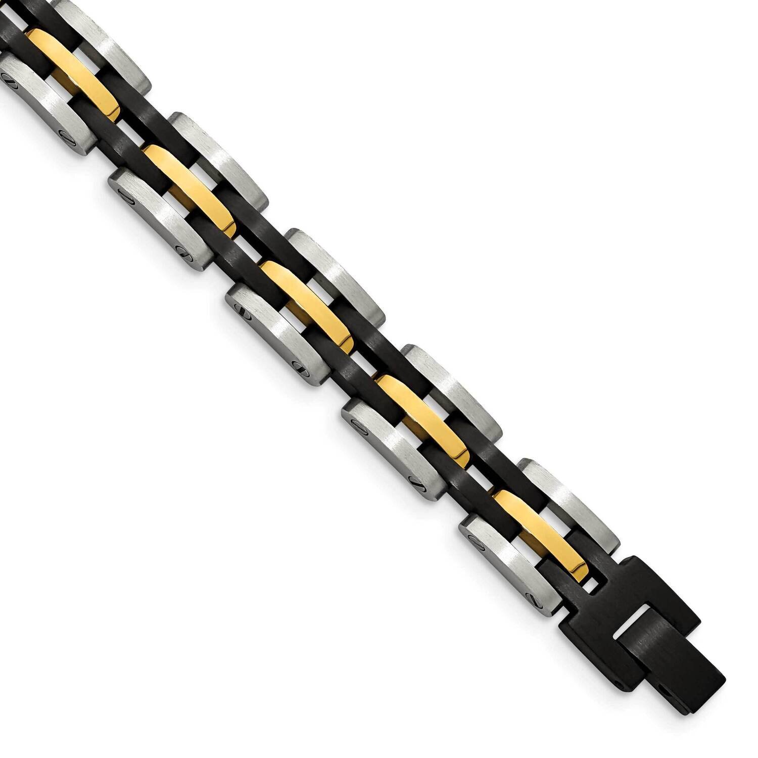 Black and Yellow Ip 8.25 Inch Bracelet Stainless Steel Brushed and Polished SRB2961-8.25