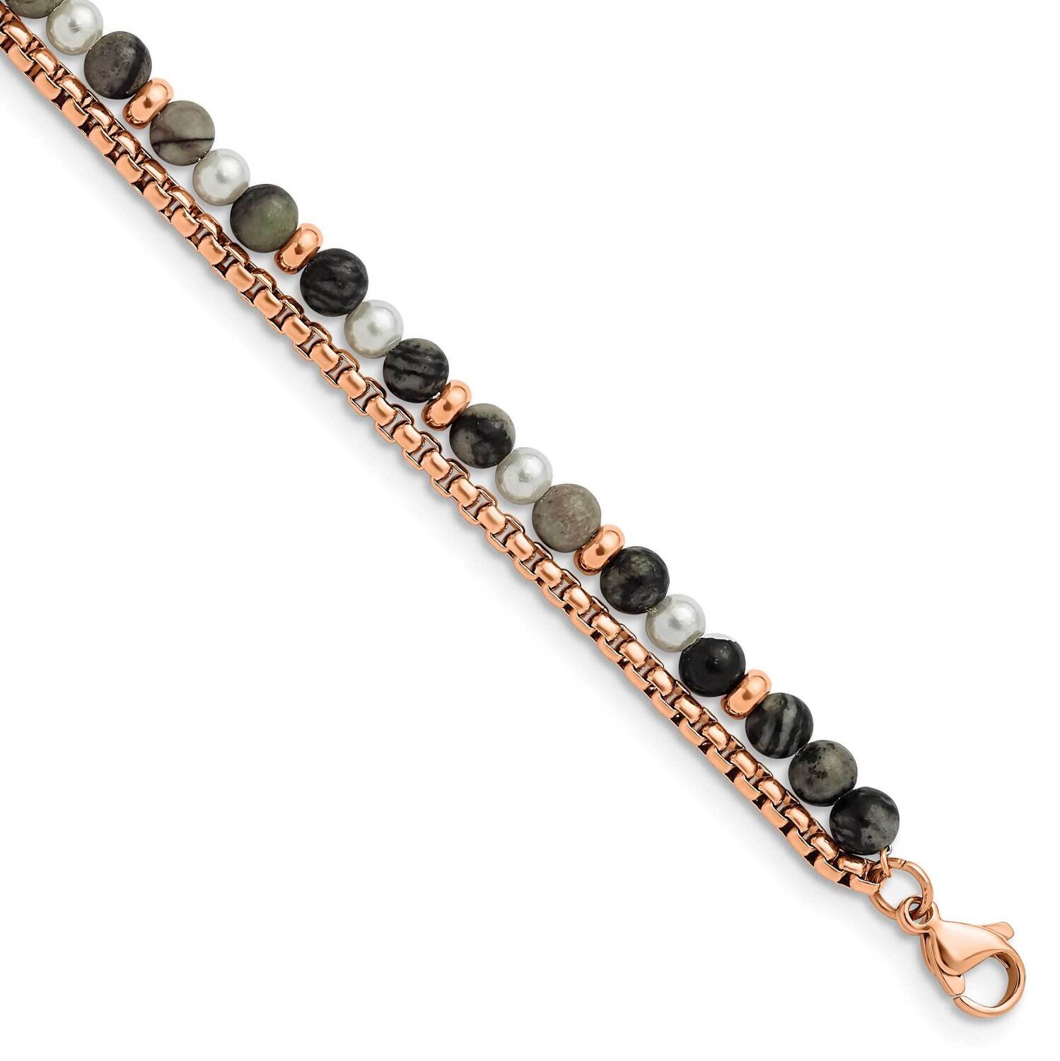 Rose Ip with Picasso Jasper with 1 Inch Extension 6.5 Inch Bracelet Stainless Steel Polished SRB297…