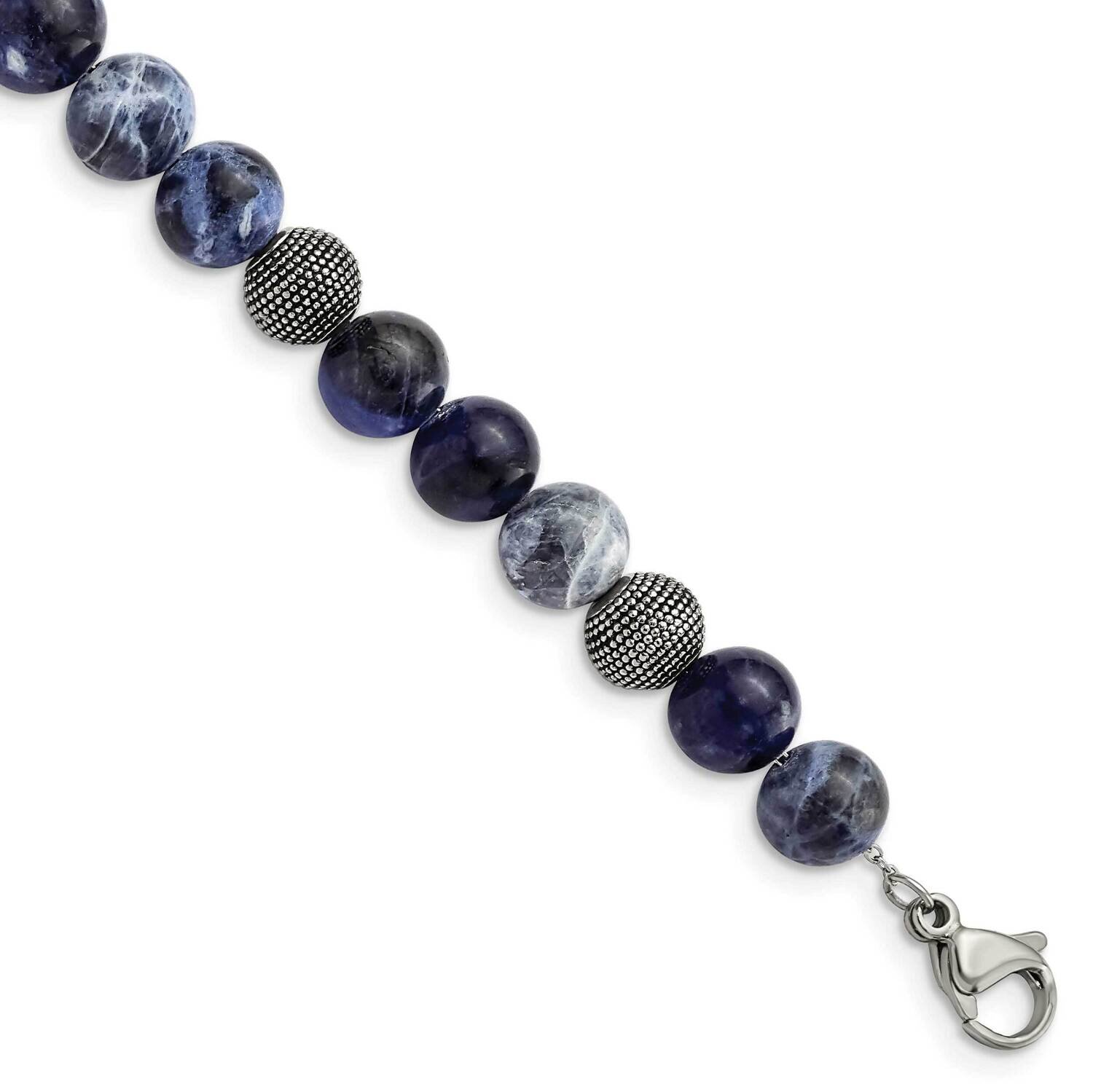 Polished Sodalite 7.5 Inch with 1 Inch Extension Bracelet Stainless Steel Antiqued SRB2973-7.5, MPN…