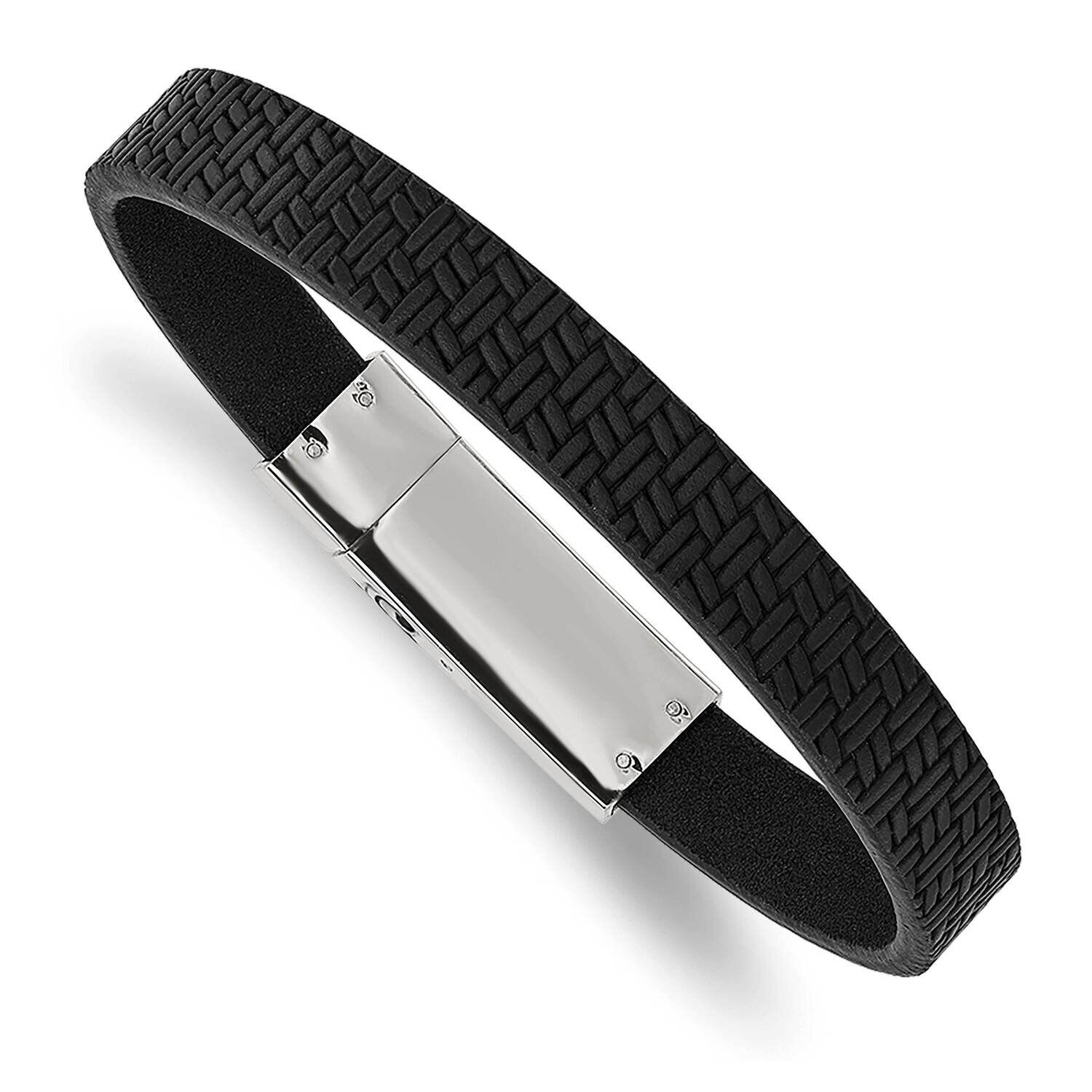 Textured Black Leather 8.5 Inch Bracelet Stainless Steel Polished SRB2994-8.5, MPN: SRB2994-8.5, 19…