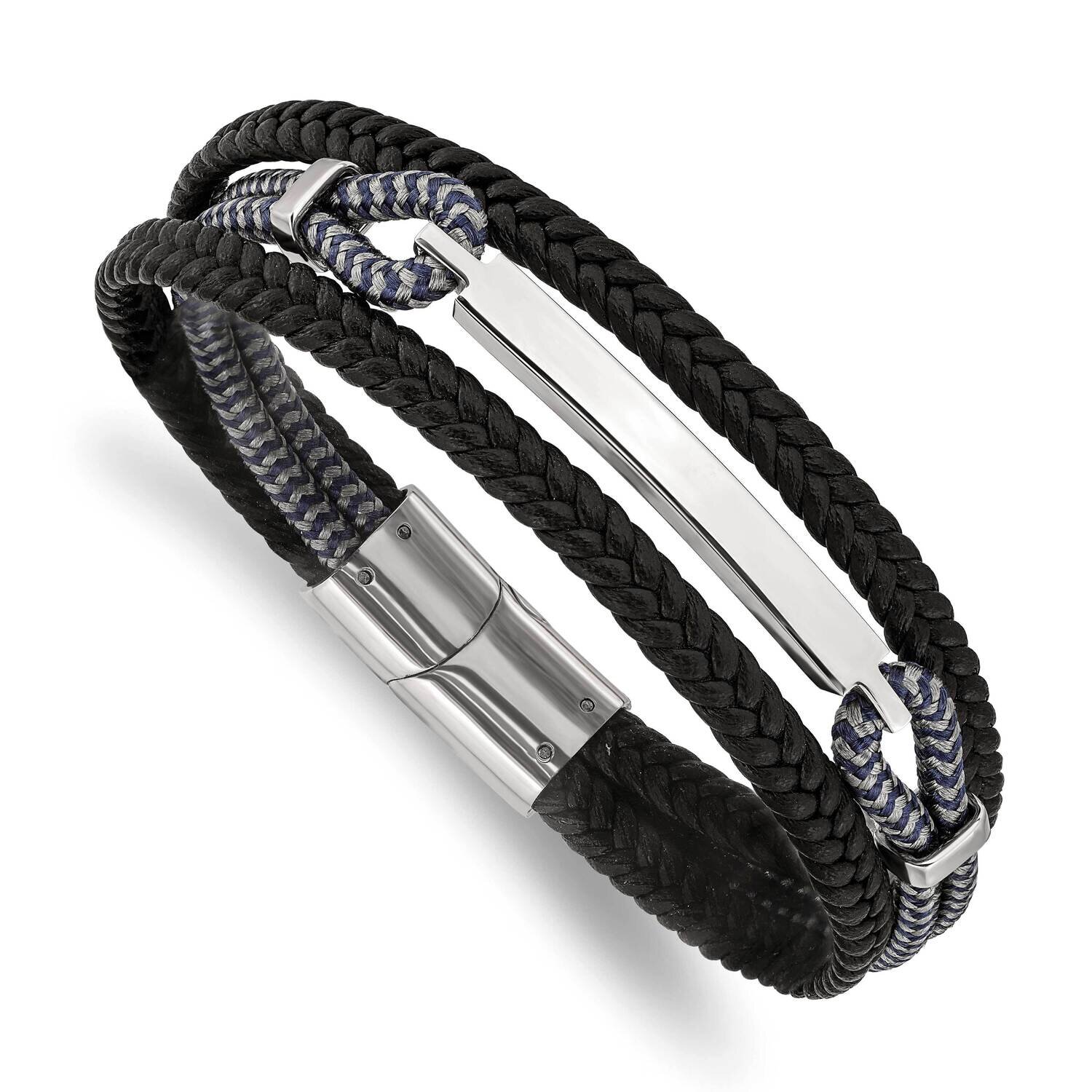Leather and Cotton Multi Strand 8.25 Inch Id Bracelet Stainless Steel Polished SRB3000-8.25, MPN: S…
