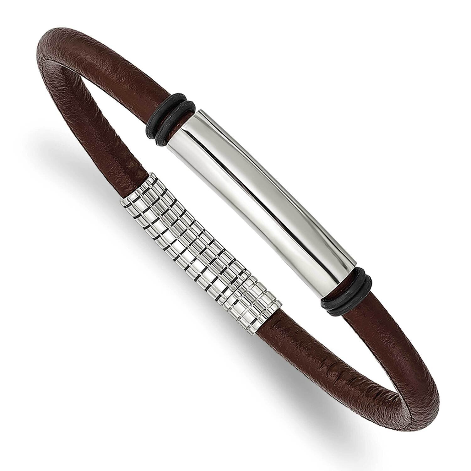 Black and Brown Rubber 8.5 Inch Bracelet Stainless Steel Polished SRB3008-8.5, MPN: SRB3008-8.5, 19…