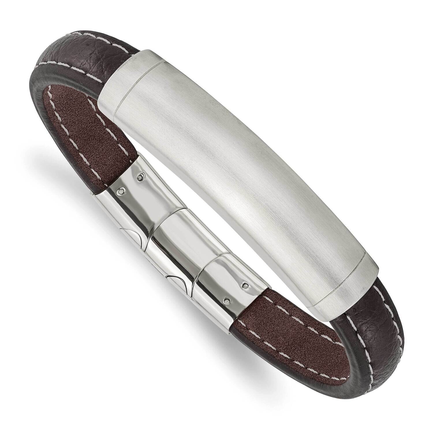 Dark Brown Leather with .5 Inch Extender 8 Inch Id Bracelet Stainless Steel Brushed SRB3020-8, MPN:…