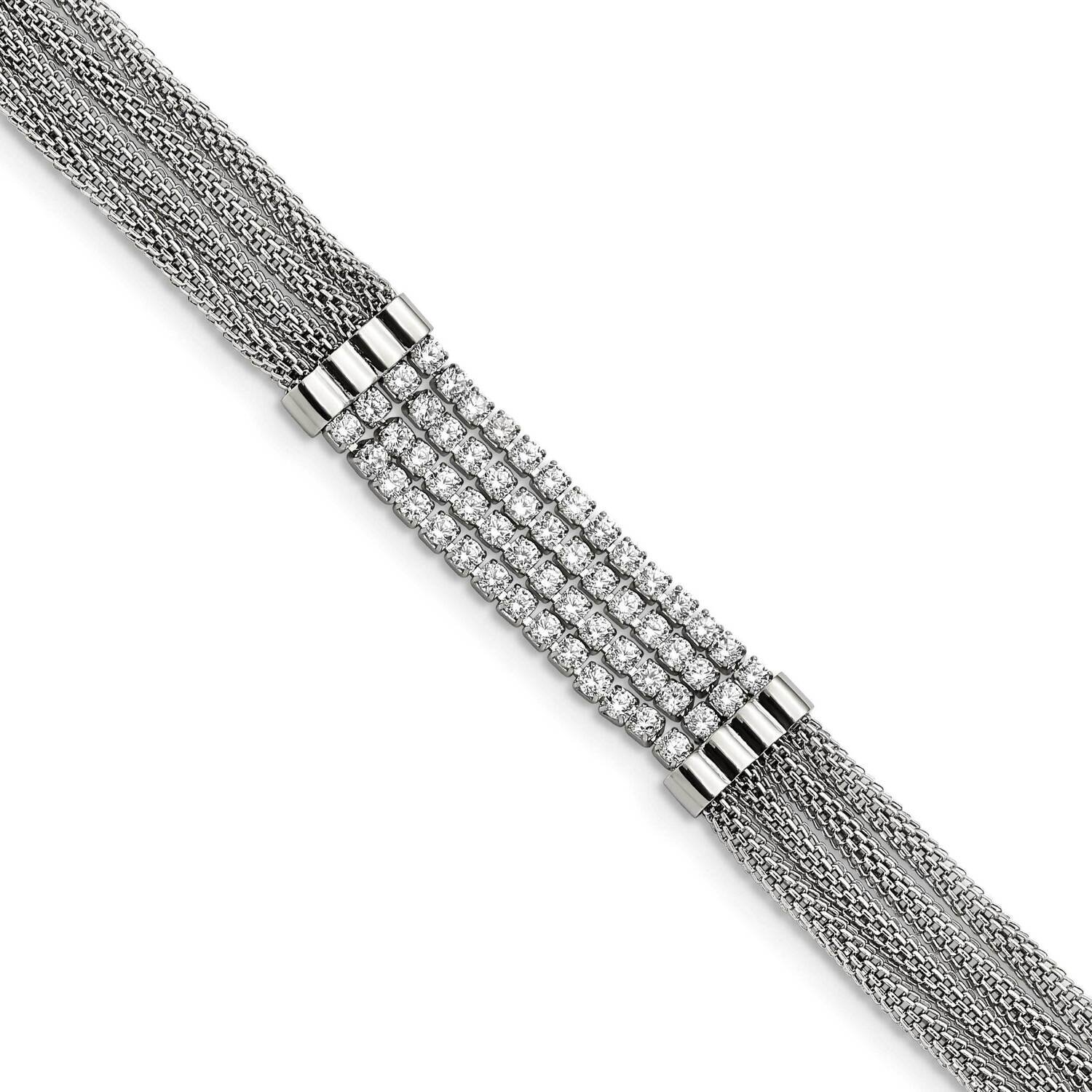 Cz Multi Strand 1.5 Inch Extender 6.5 Inch Bracelet Stainless Steel Polished SRB3027-6.5, MPN: SRB3…