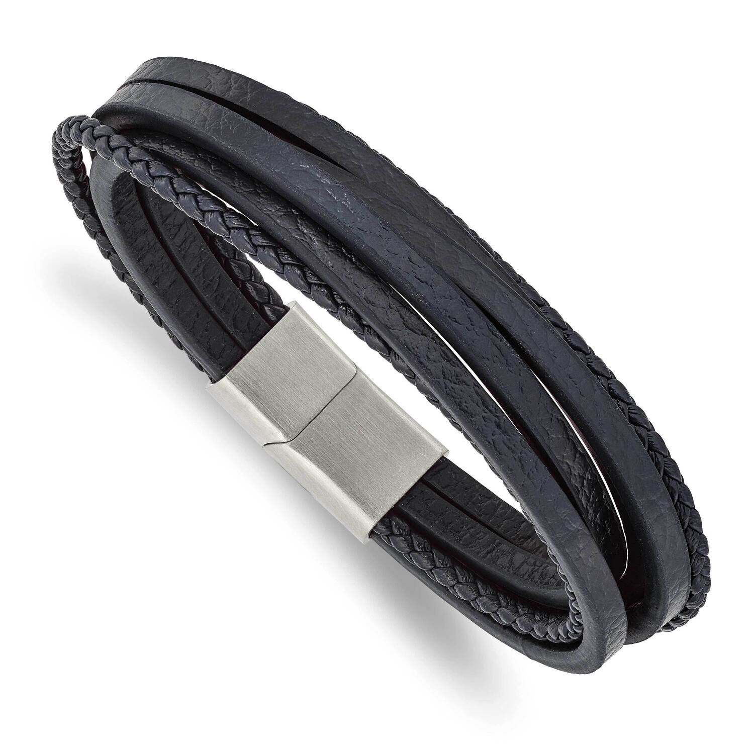 Navy Blue Leather Multi Strand 8 Inch Bracelet Stainless Steel Brushed SRB3034-8, MPN: SRB3034-8, 1…
