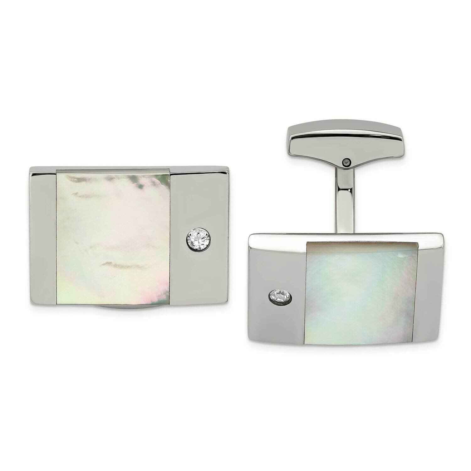 Mother Of Pearl Cz Cufflinks Stainless Steel Polished SRC315