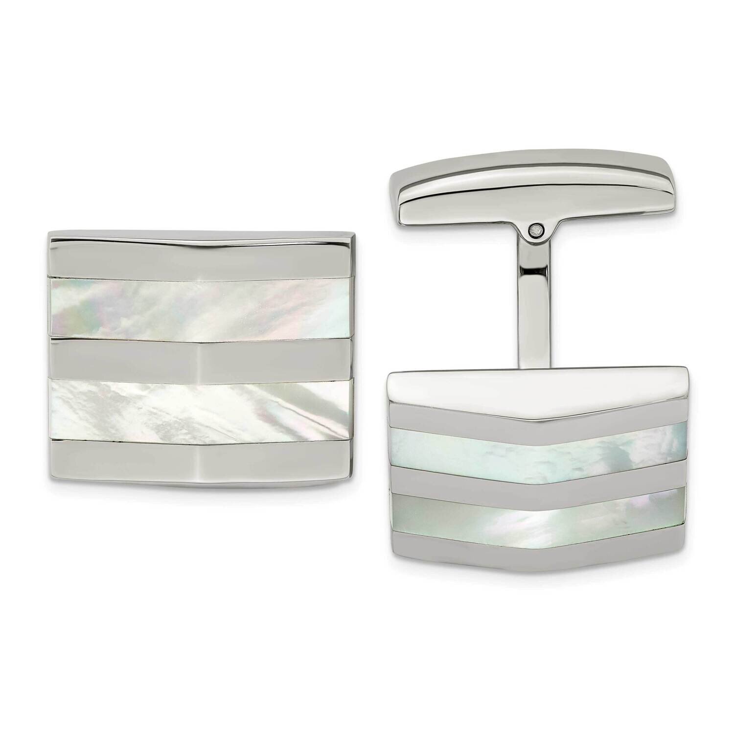 Mother Of Pearl Square Cufflinks Stainless Steel Polished SRC316