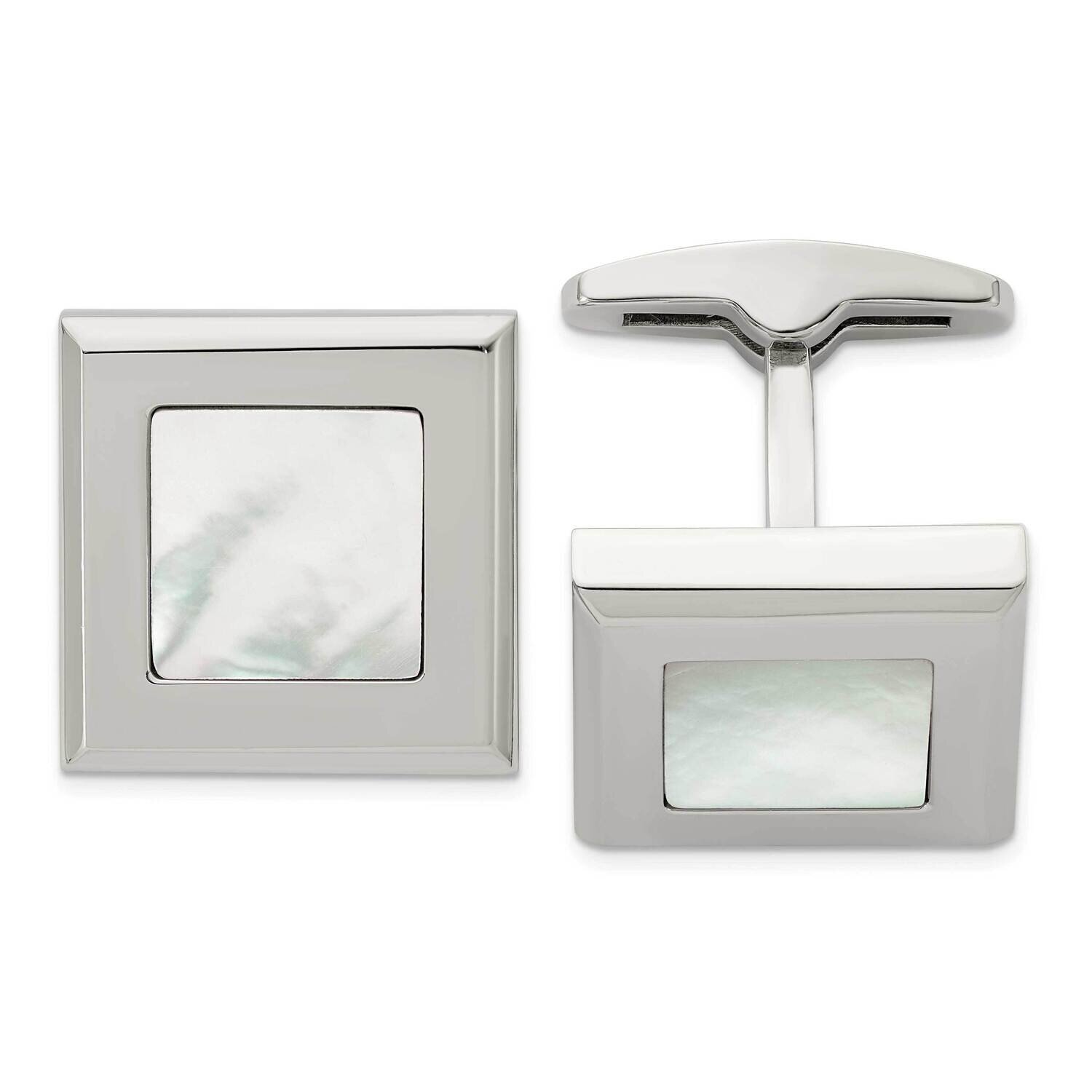 Mother Of Pearl Cufflinks Stainless Steel Polished SRC321