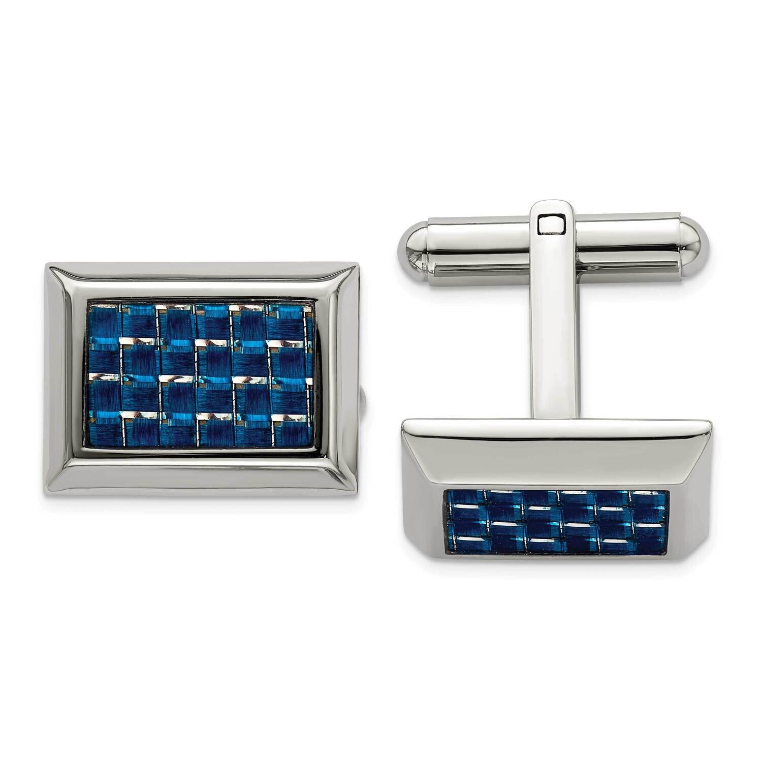 Blue Carbon Fiber Inlay Cufflinks Stainless Steel Polished SRC323, MPN: SRC323, 886774622026