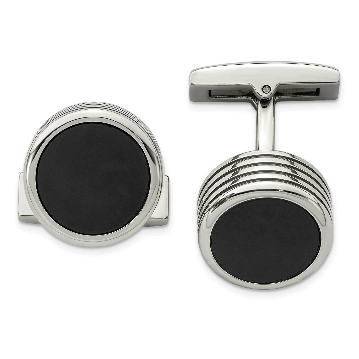 Grooved Round Black Ip Cufflinks Stainless Steel Polished SRC325, MPN: SRC325, 886774622040