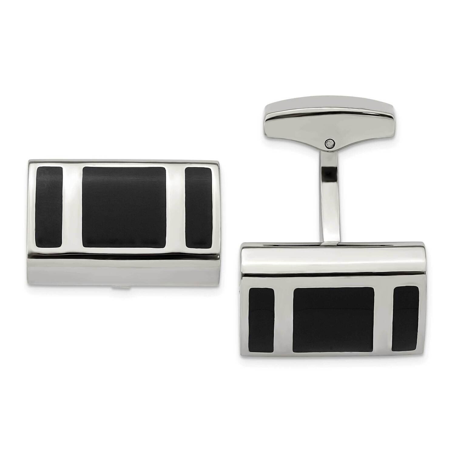 Black Rubber Rectangle Cufflinks Stainless Steel Polished SRC332