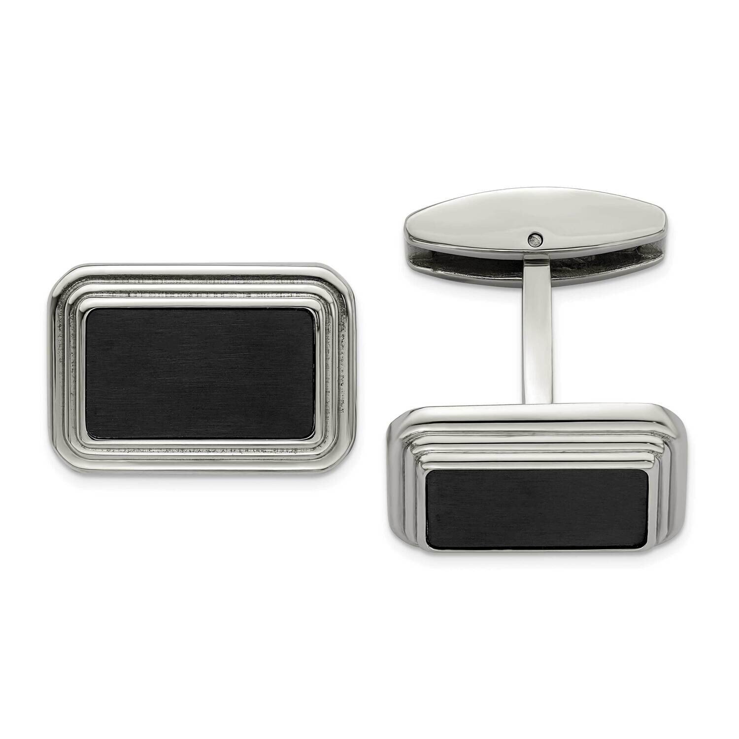 Polished Black Ip Plated Cufflinks Stainless Steel Brushed SRC333