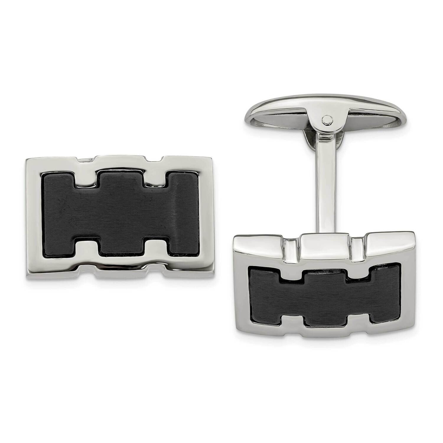 Polished Black Ip Plated Cufflinks Stainless Steel Brushed SRC334