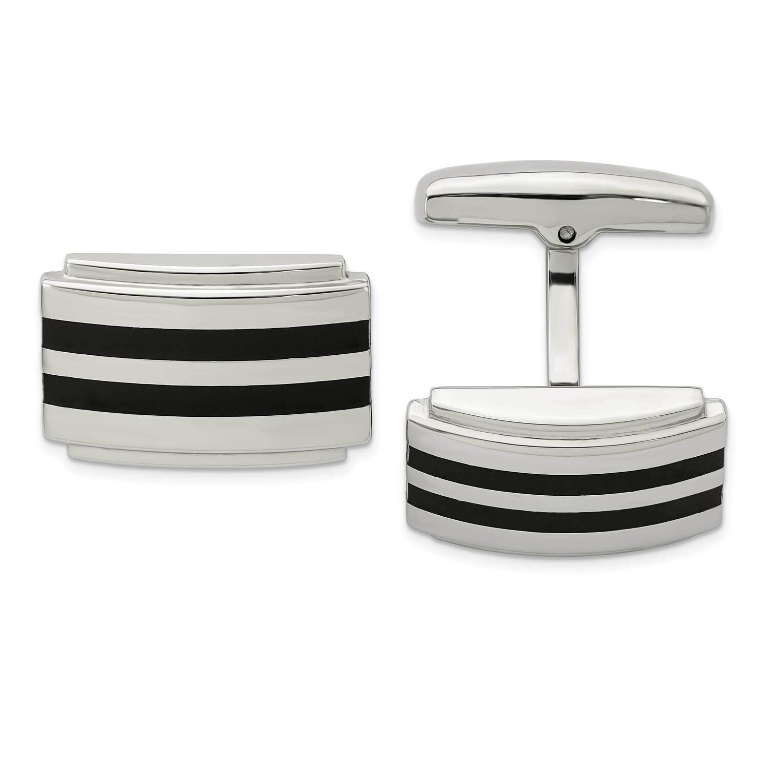 Black Rubber Rectangle Cufflinks Stainless Steel Polished SRC340