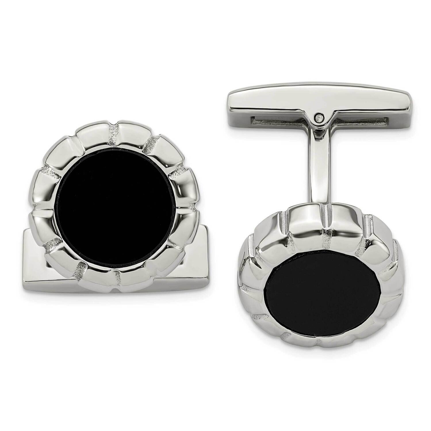 Black Ip Scalloped Round Cufflinks Stainless Steel Polished SRC342