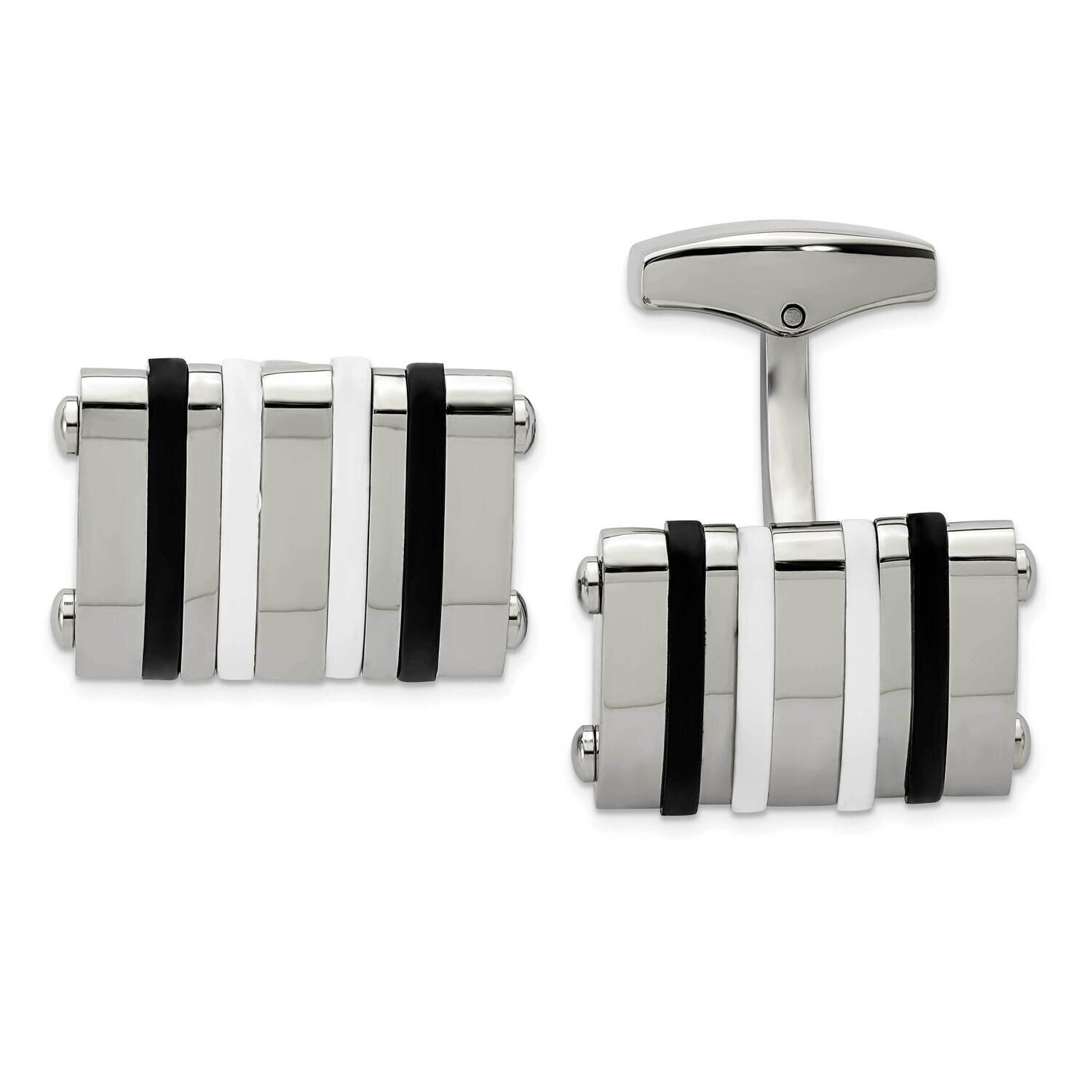 Blackwhite Rubber Bands Rectangle Cuff Links Stainless Steel Polished SRC346, MPN: SRC346, 88677462…