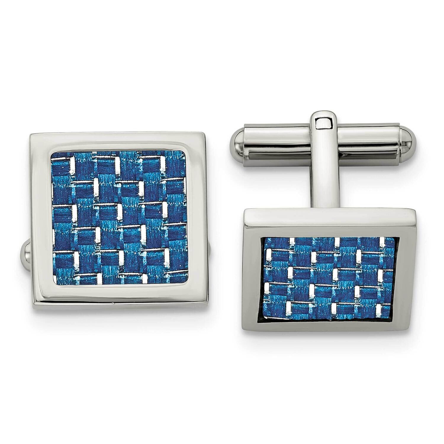 Blue Carbon Fiber Inlay Cufflinks Stainless Steel Polished SRC361