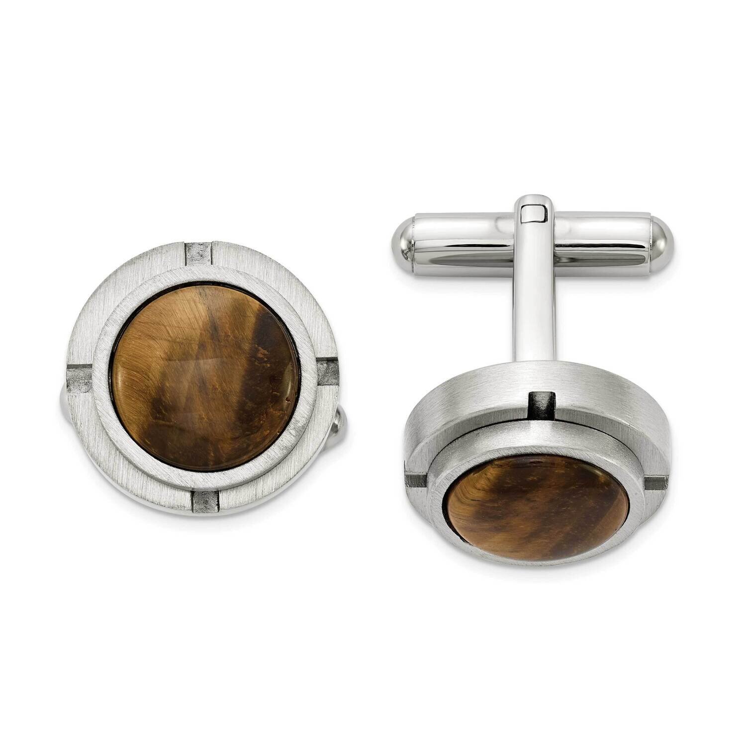 Tiger&#39;s Eye Cufflinks Stainless Steel Brushed and Polished SRC411