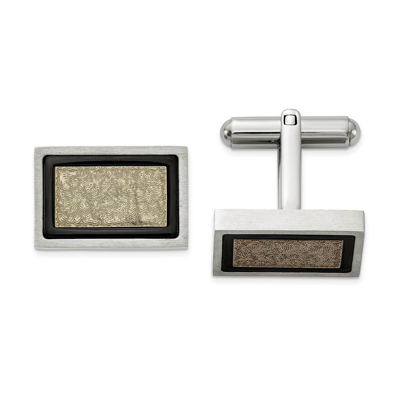 Textured Black Yellow Ip-Plated Cufflinks Stainless Steel Brushed SRC413